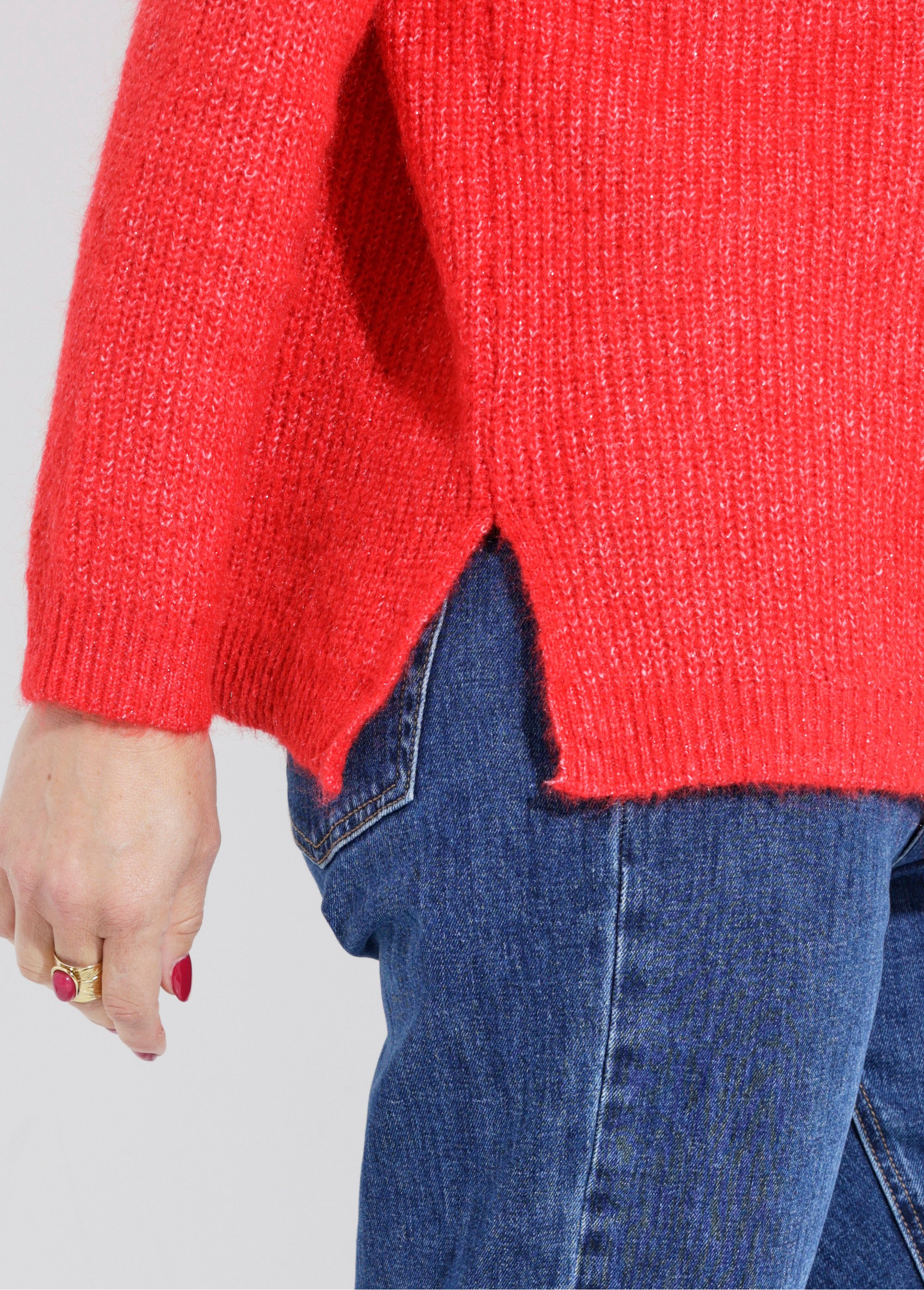 Pull maille mousseuse encolure bateau Femme Rouge IA-AR649 DE2