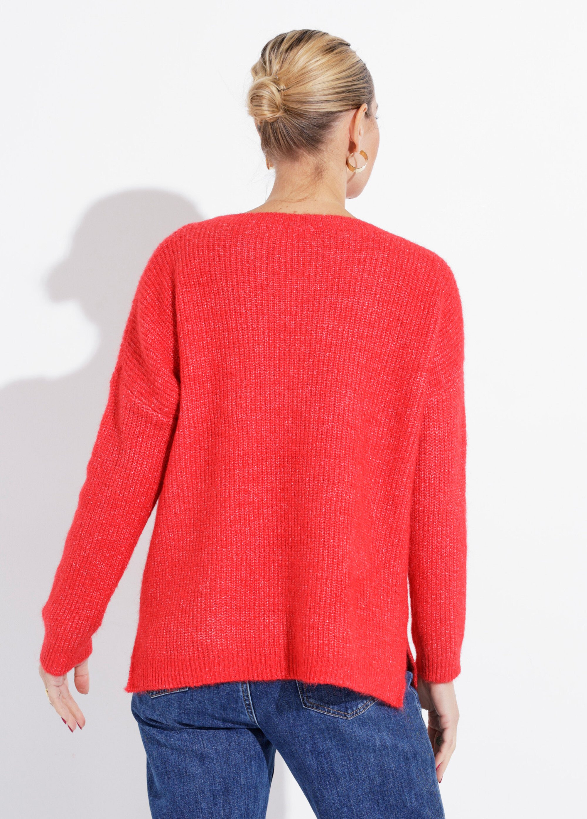Pull maille mousseuse encolure bateau Femme Rouge IA-AR649 DO1