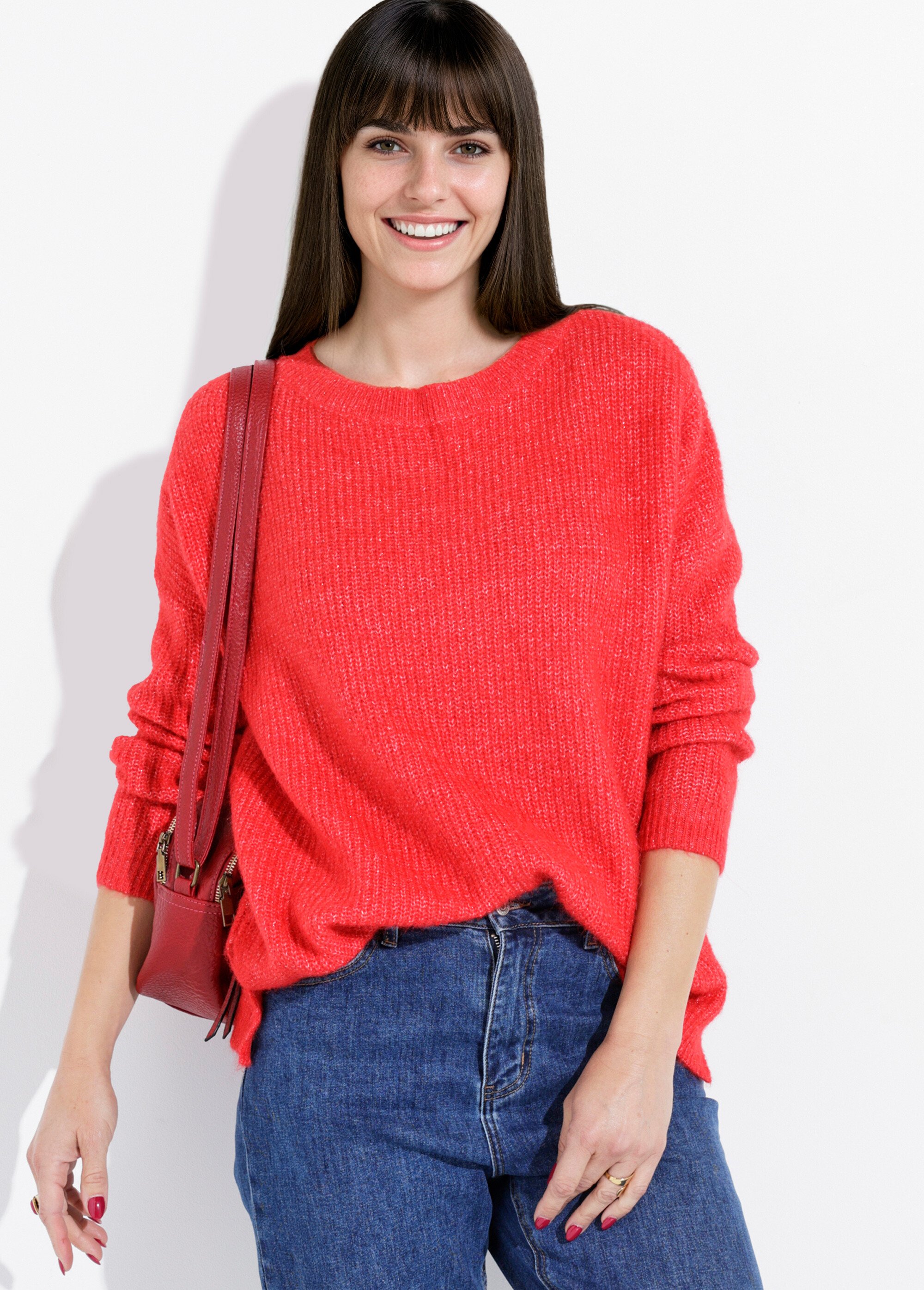 Pull maille mousseuse encolure bateau Femme Rouge IA-AR649 MV1
