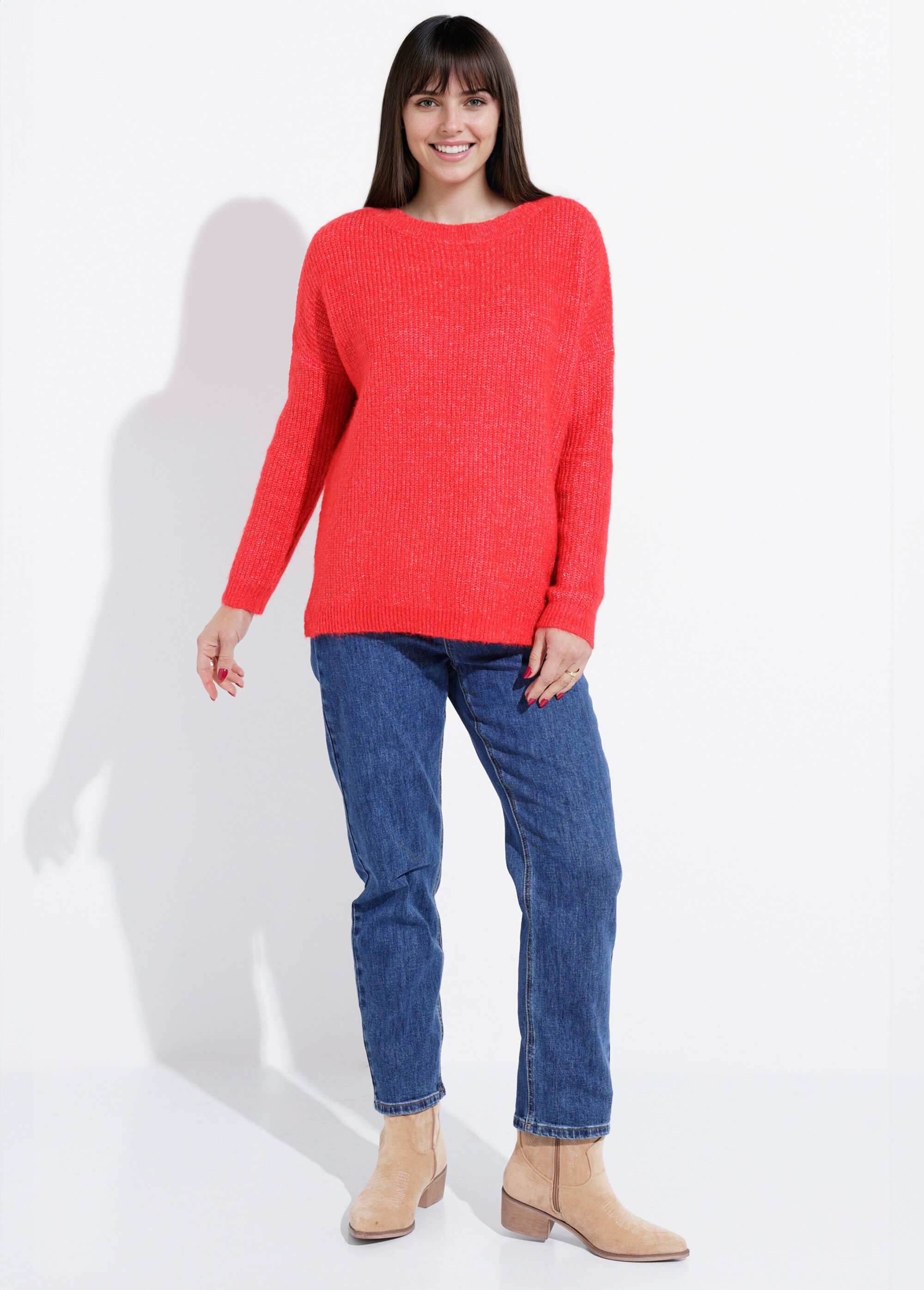 Pull maille mousseuse encolure bateau Femme Rouge IA-AR649 SF1