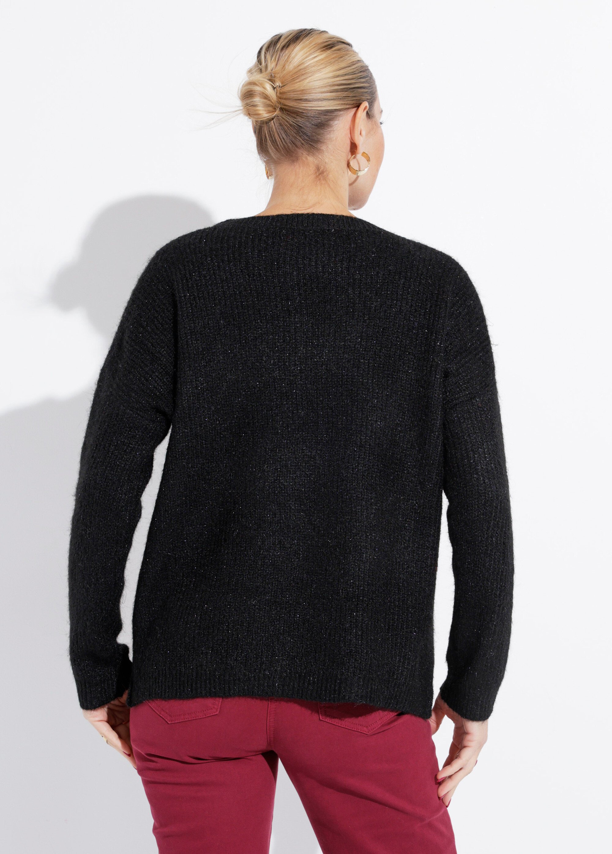 Pull maille mousseuse encolure bateau Femme Noir IA-AR649 DO1