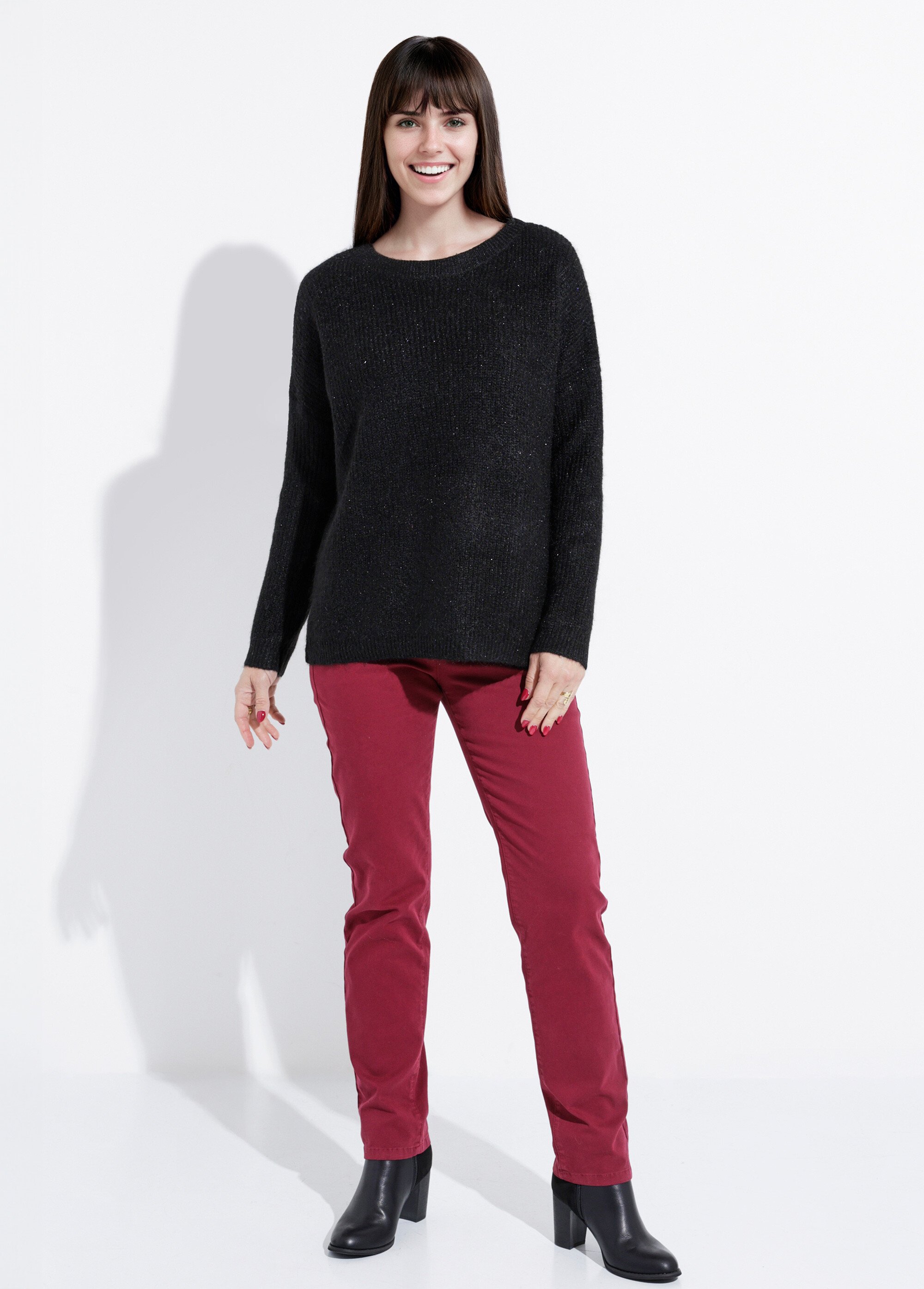 Pull maille mousseuse encolure bateau Femme Noir IA-AR649 SF1