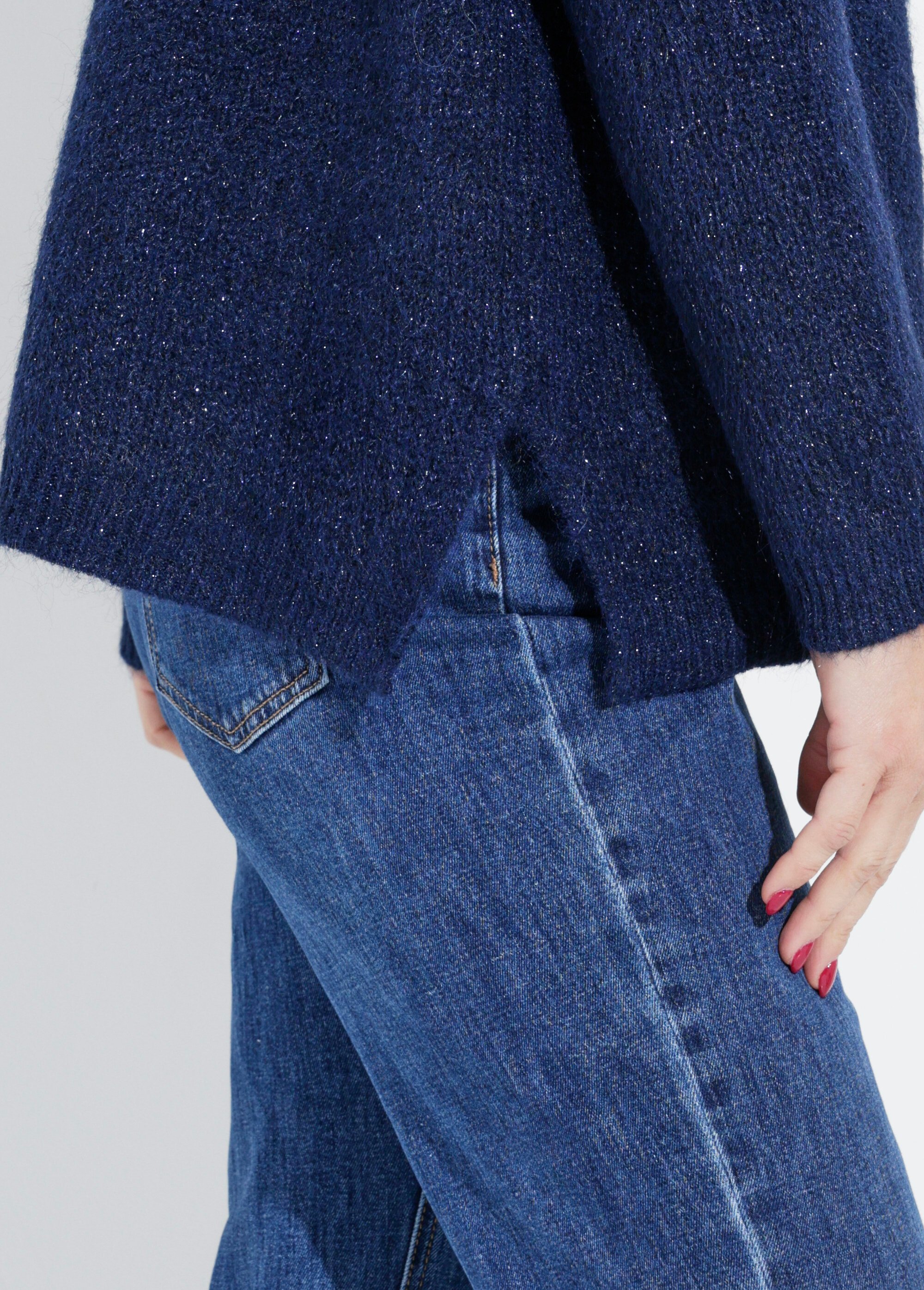 Pull maille mousseuse encolure bateau Femme Bleu IA-AR649 DE1
