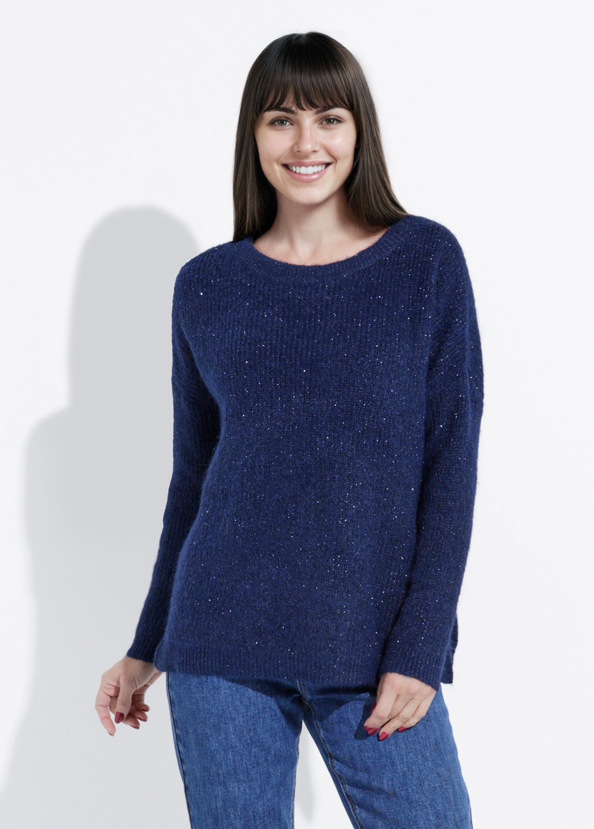 Pull maille mousseuse encolure bateau Femme Bleu IA-AR649 FA1