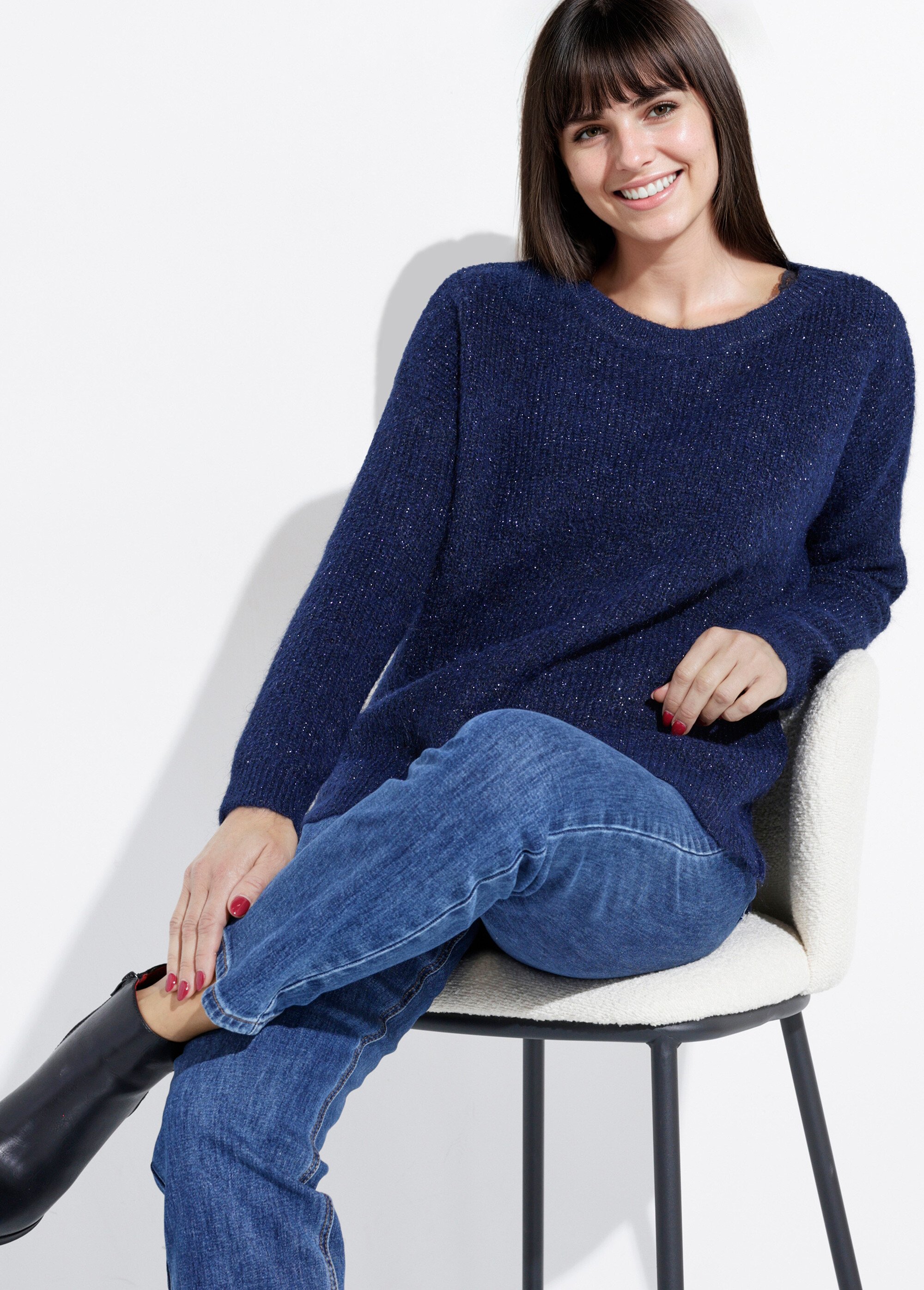 Pull maille mousseuse encolure bateau Femme Bleu IA-AR649 MV1