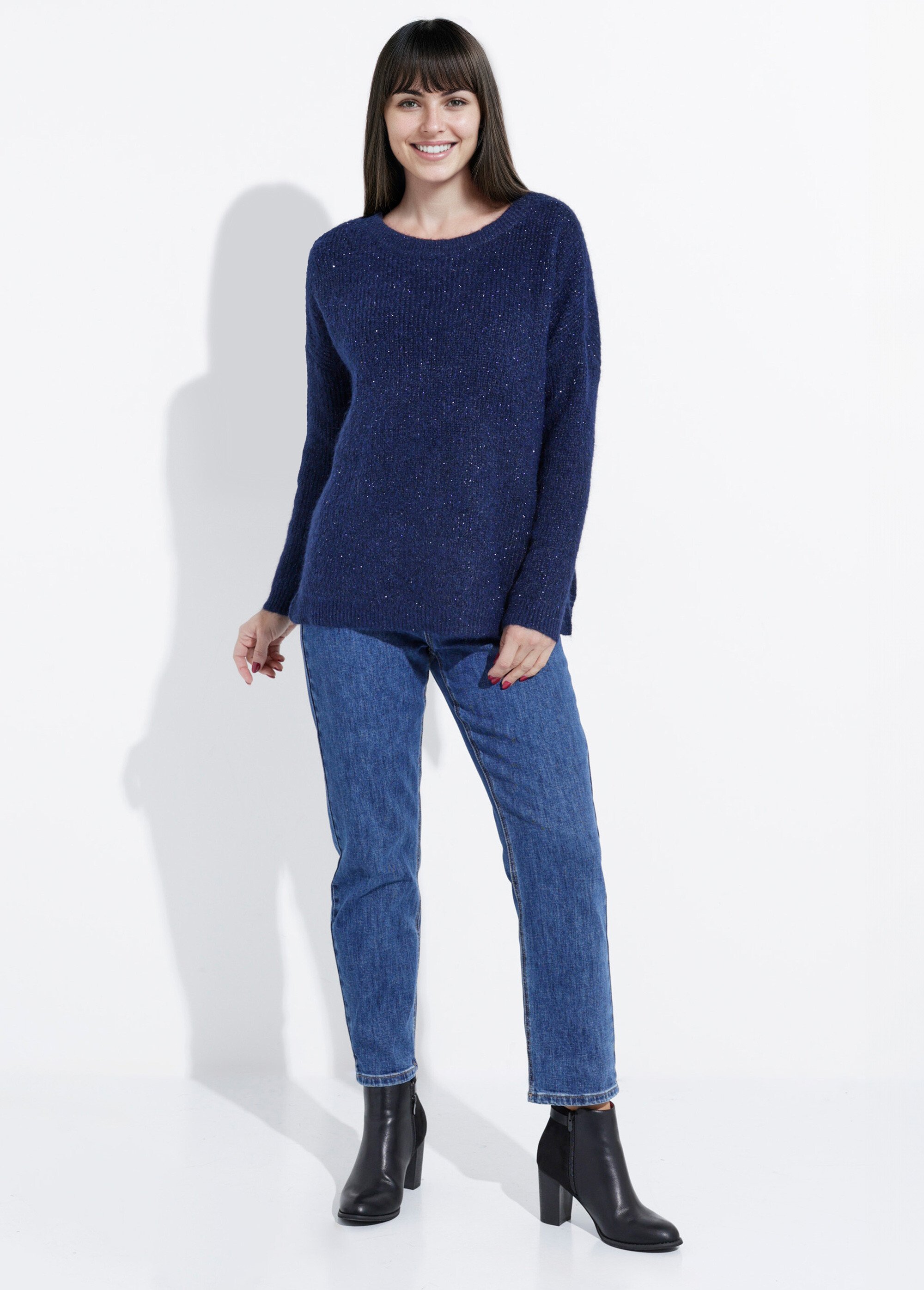 Pull maille mousseuse encolure bateau Femme Bleu IA-AR649 SF1
