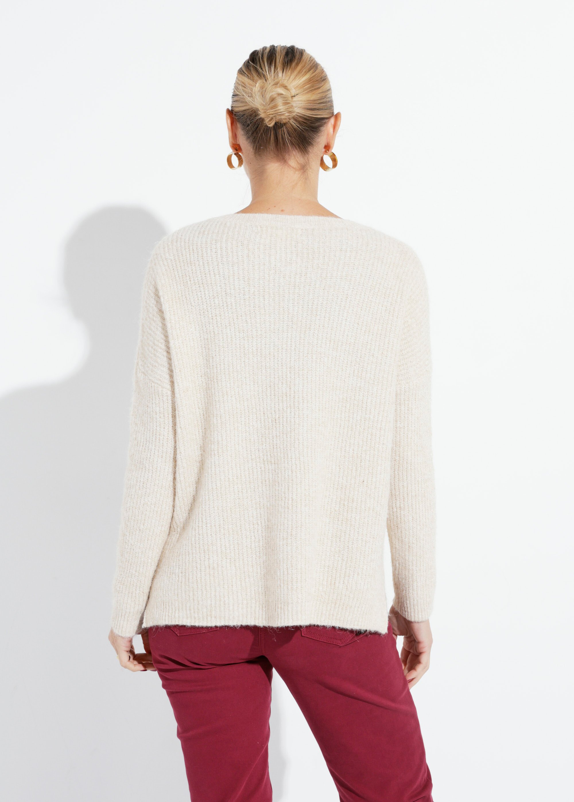 Pull maille mousseuse encolure bateau Femme Beige IA-AR649 DO1