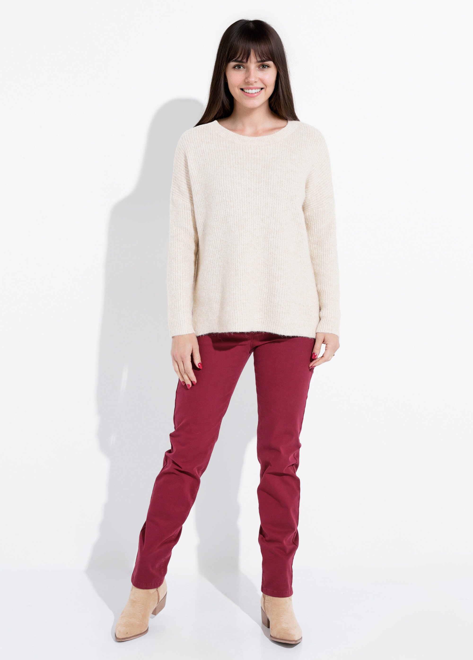 Pull maille mousseuse encolure bateau Femme Beige IA-AR649 SF1