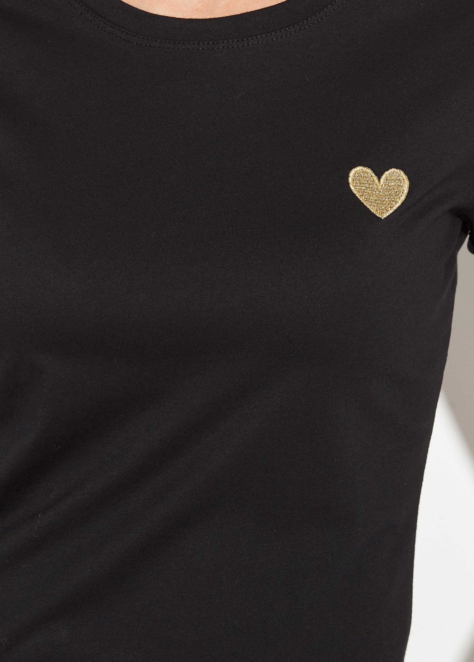 T-shirt col rond avec broderie coeur Femme Grande Taille Noir IAC-AP-M0502 DE1