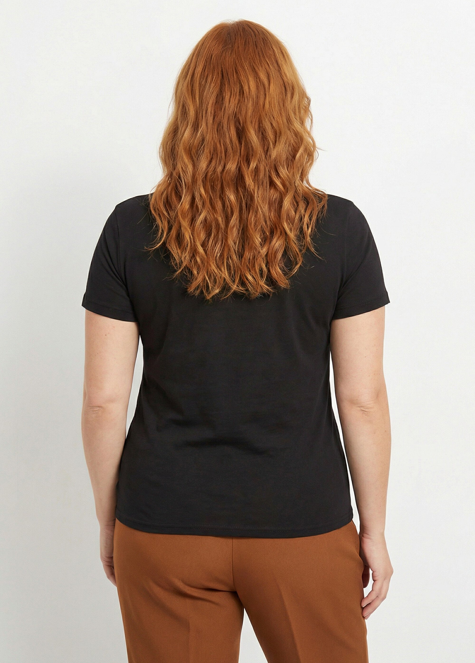 T-shirt col rond avec broderie coeur Femme Grande Taille Noir IAC-AP-M0502 DO1