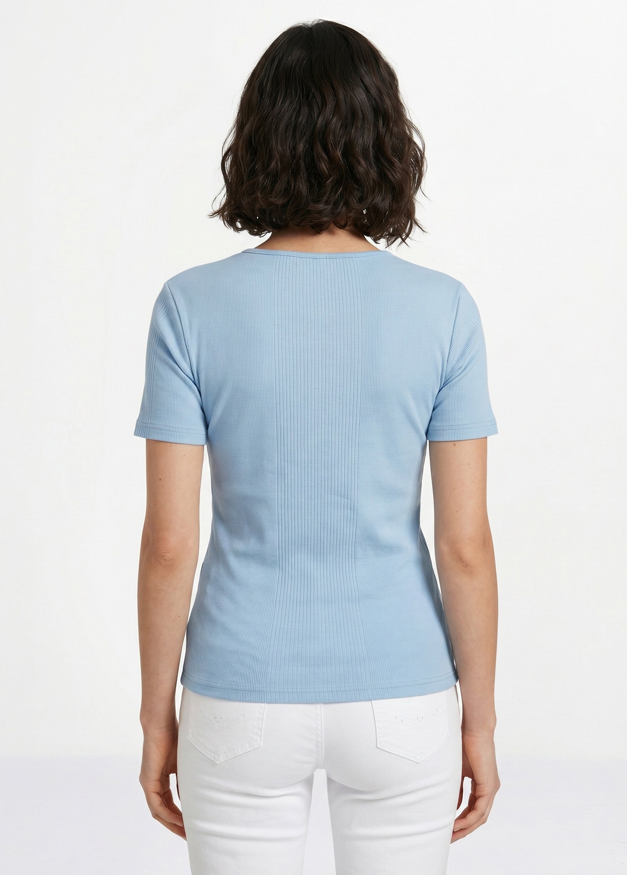 T-shirt court col rond maille côtelée Femme Bleu CENCI DO1