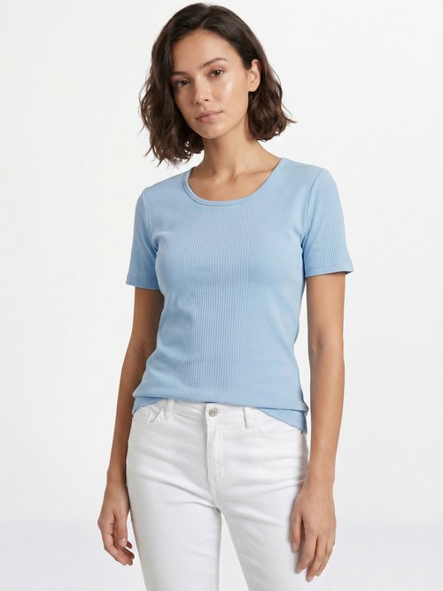 T-shirt court col rond maille côtelée Femme Bleu CENCI FA1