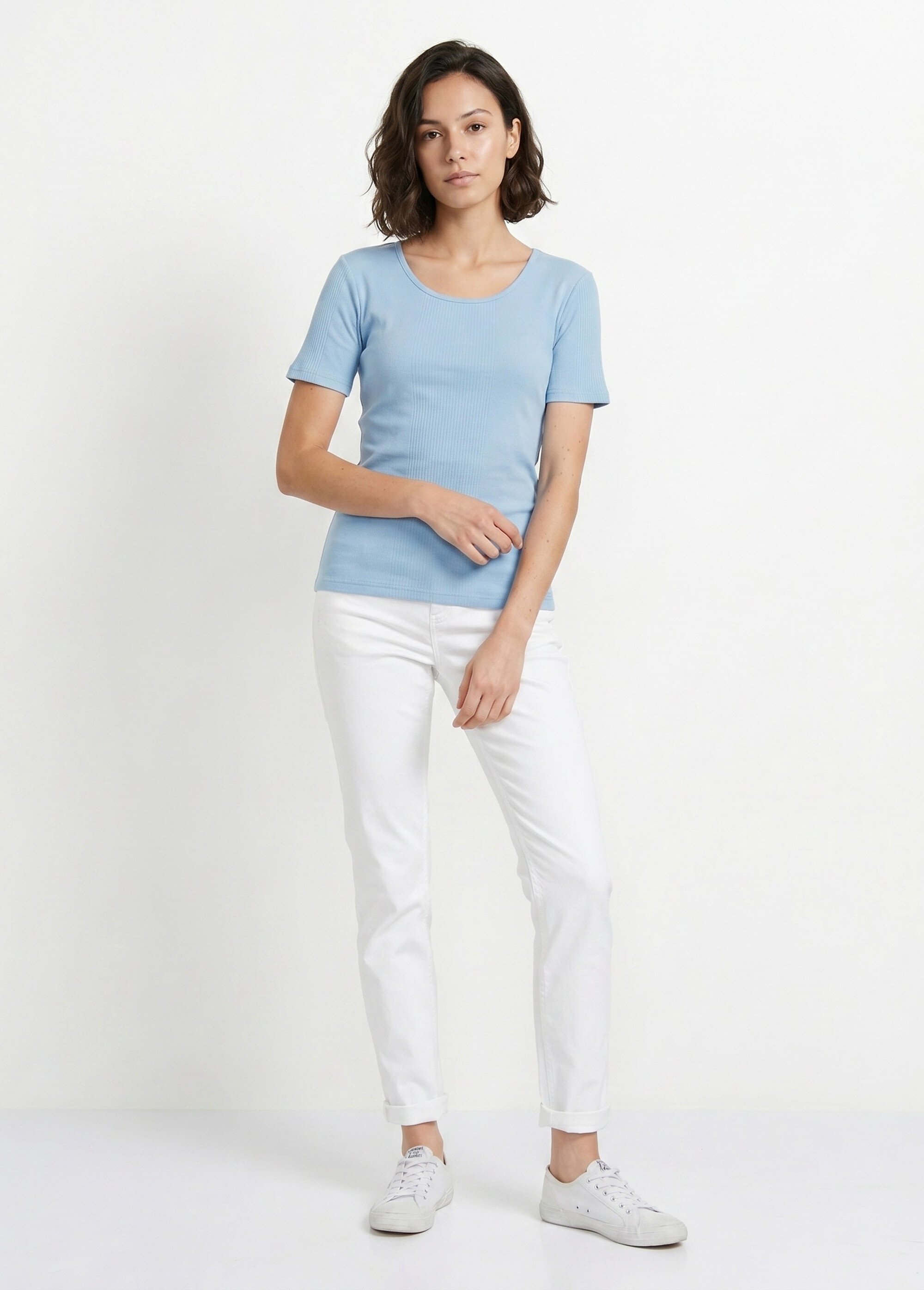 T-shirt court col rond maille côtelée Femme Bleu CENCI SI1