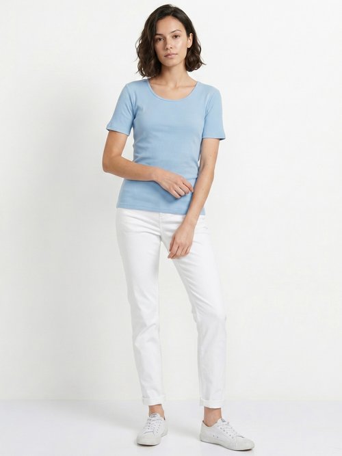 T-shirt court col rond maille côtelée Femme Bleu CENCI SI1