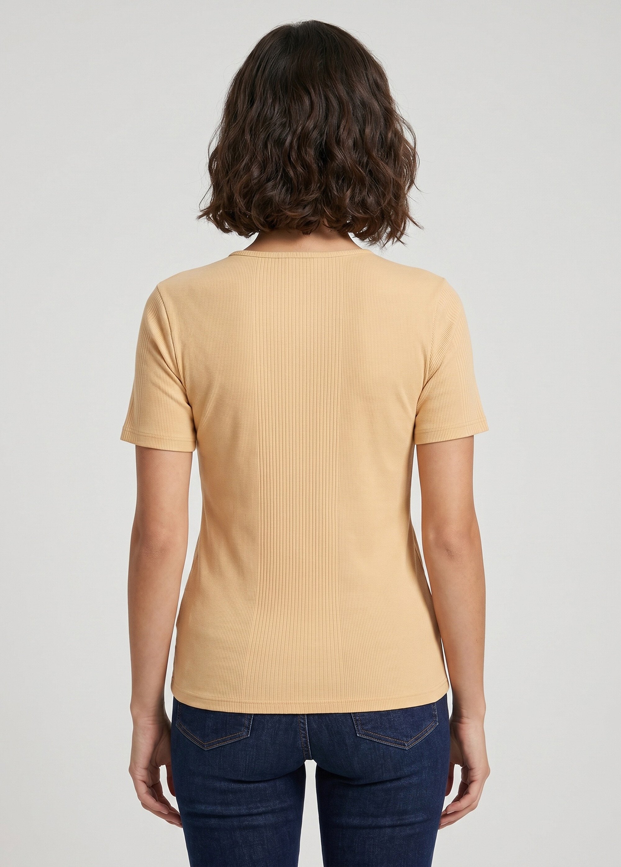 T-shirt court col rond maille côtelée