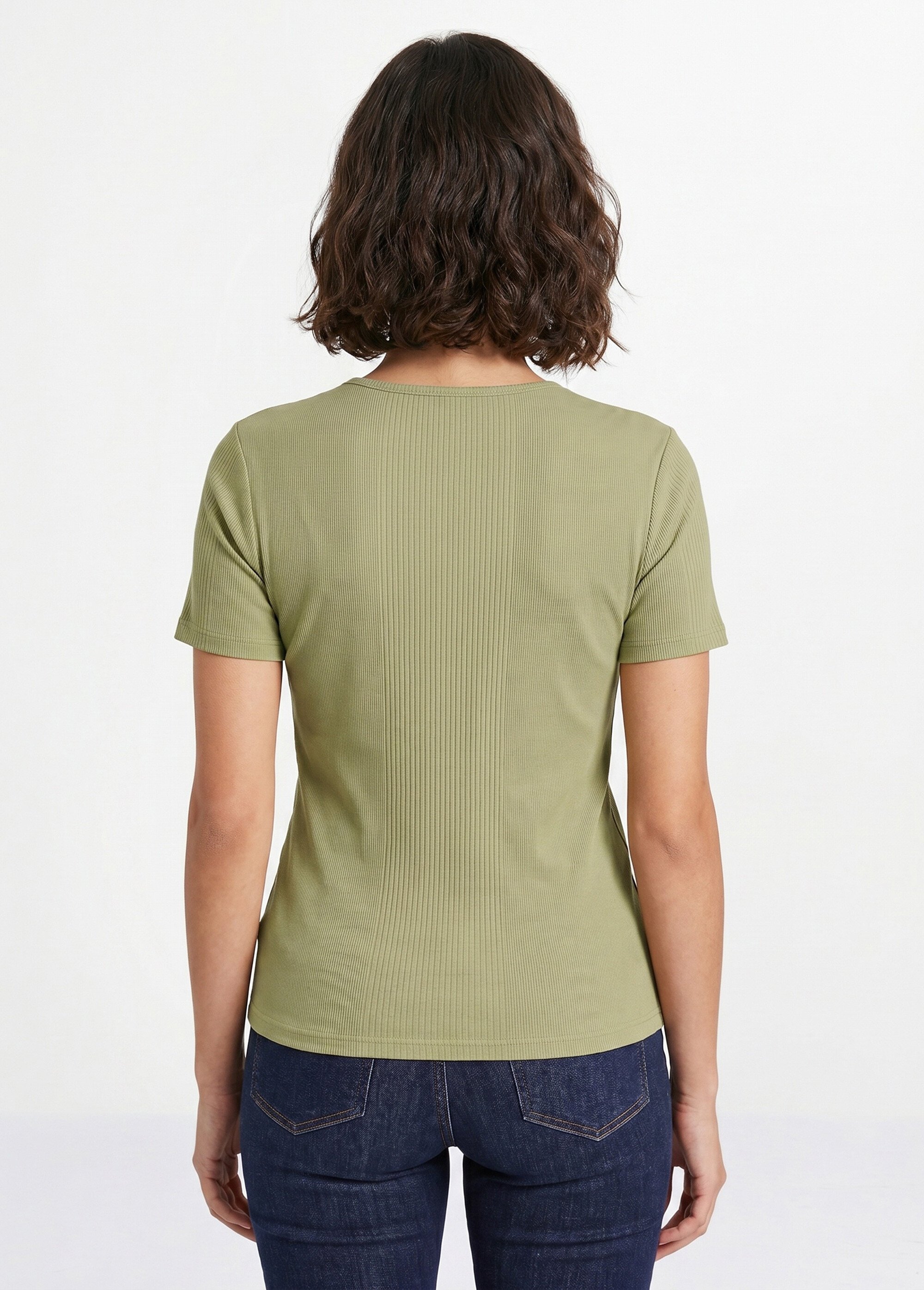 T-shirt court col rond maille côtelée Femme Vert CENCI DO1