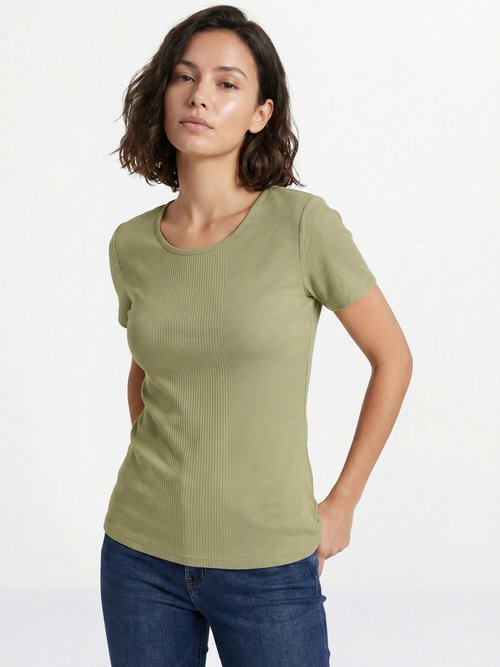 T-shirt court col rond maille côtelée Femme Vert CENCI FA1