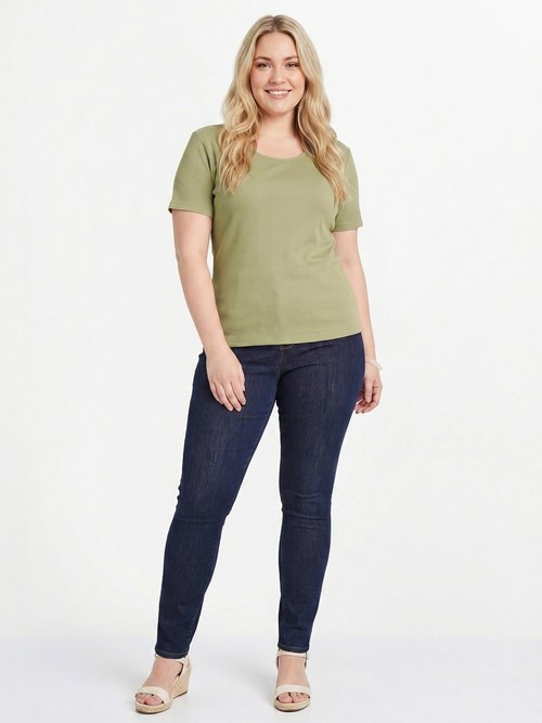 T-shirt court col rond maille côtelée Femme Grande Taille Vert CENCI SI1