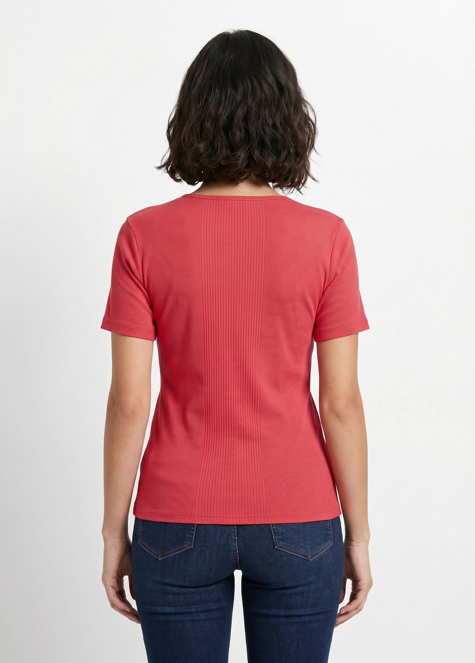 T-shirt court col rond maille côtelée Femme Rouge CENCI DO1