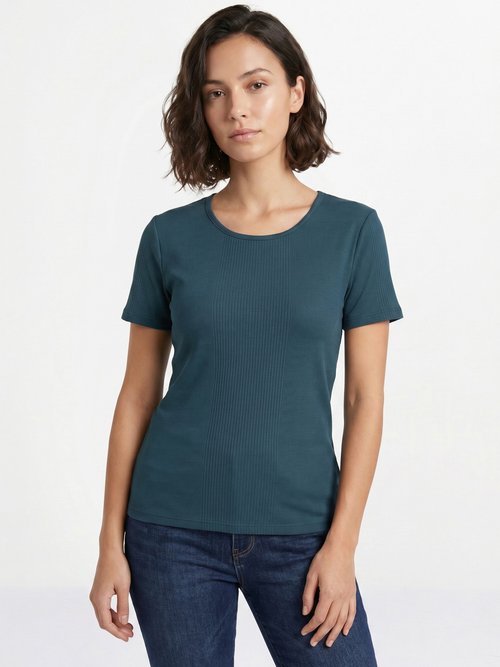 T-shirt court col rond maille côtelée Femme Bleu CENCI FA1
