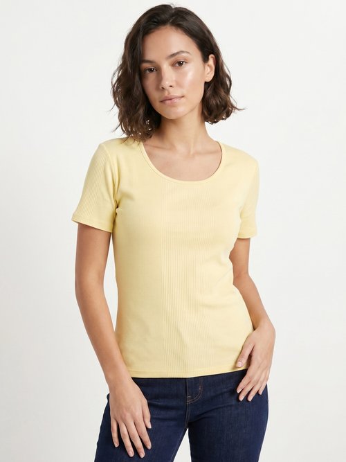 T-shirt court col rond maille côtelée Femme Jaune CENCI FA1