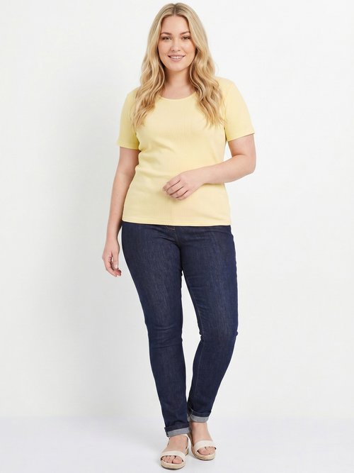 T-shirt court col rond maille côtelée Femme Grande Taille Jaune CENCI SI1
