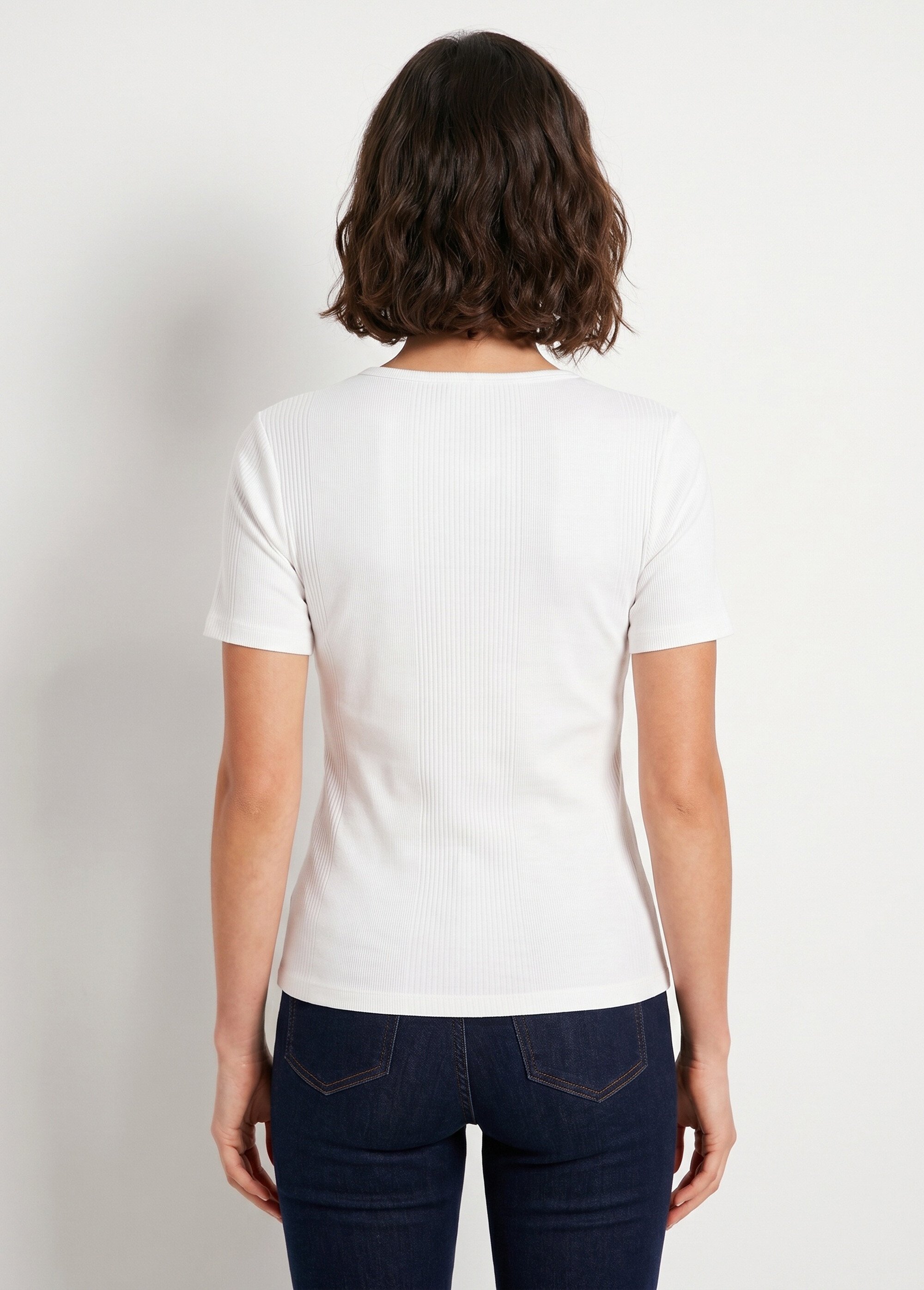 T-shirt court col rond maille côtelée Femme Blanc CENCI DO1