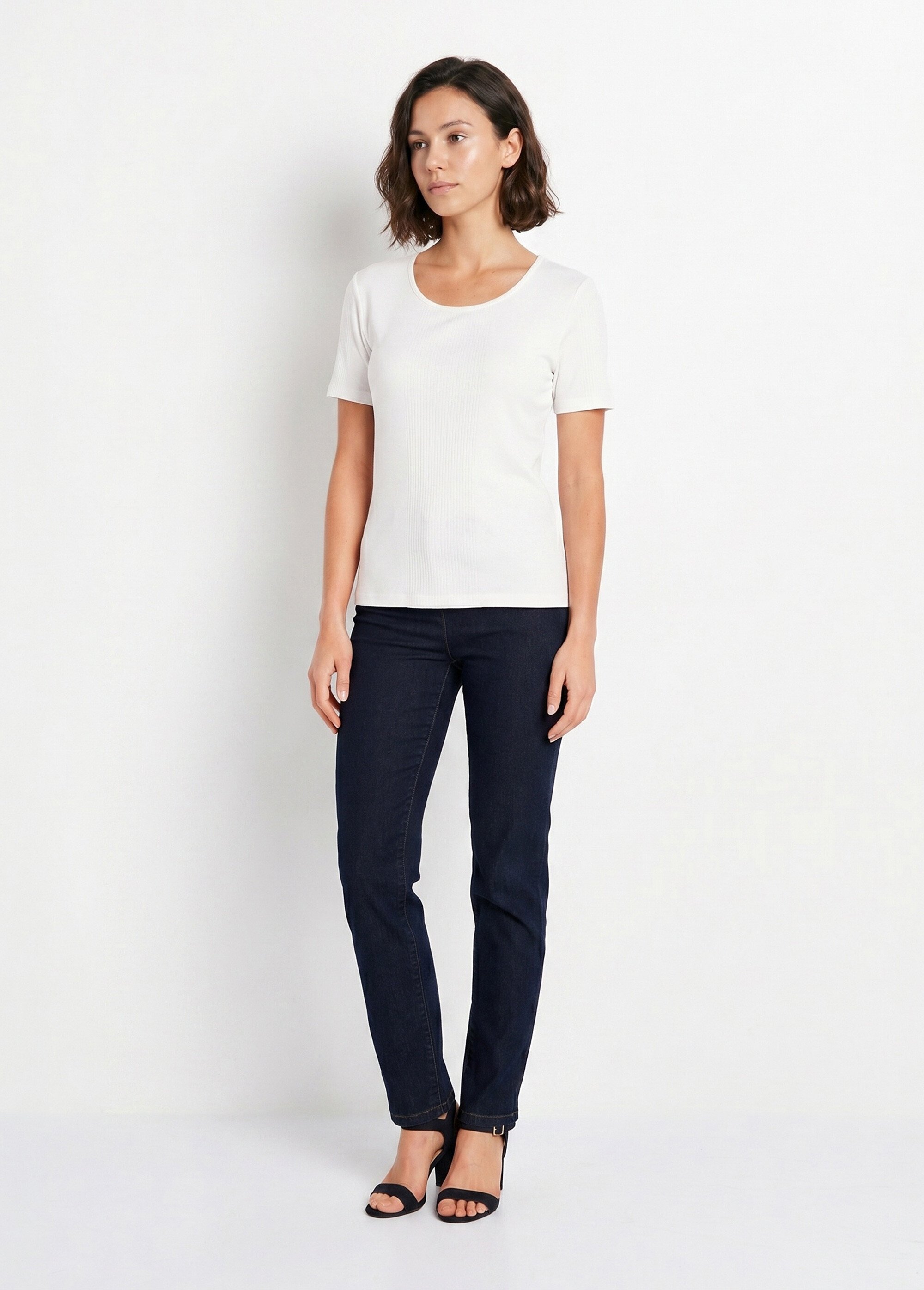 T-shirt court col rond maille côtelée Femme Blanc CENCI SI1