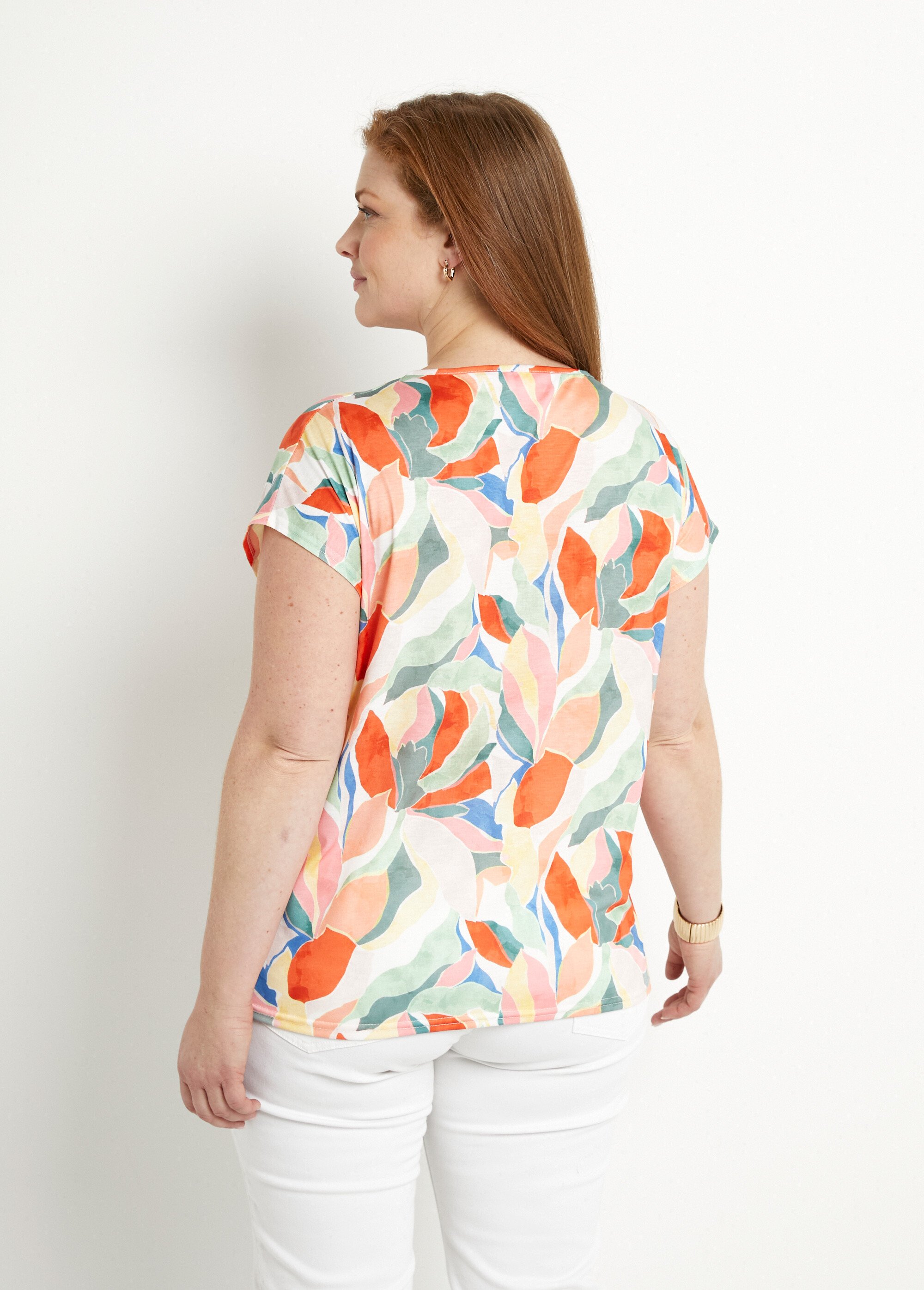 T-shirt court col V brillant imprimé