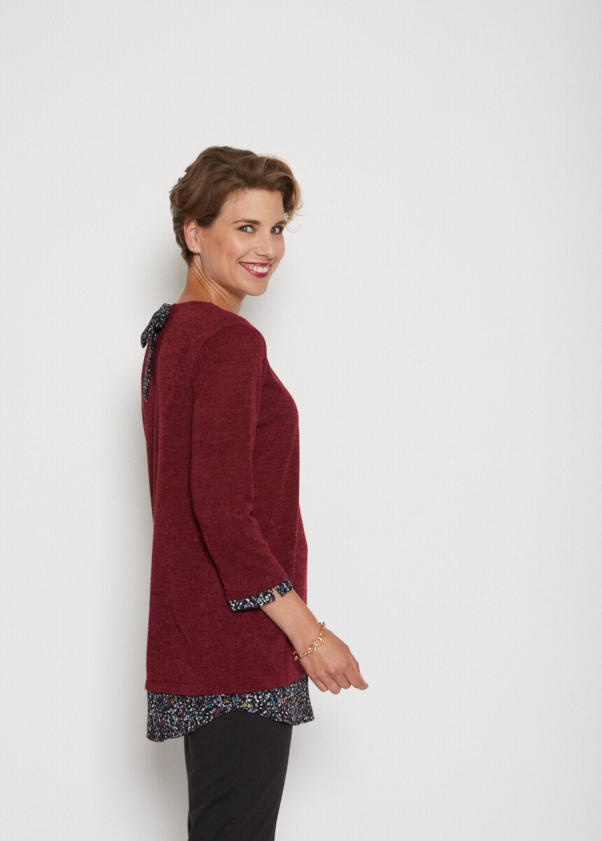 T-shirt long effet 2 en 1 fantaisie Femme Rouge CAFFI DR1