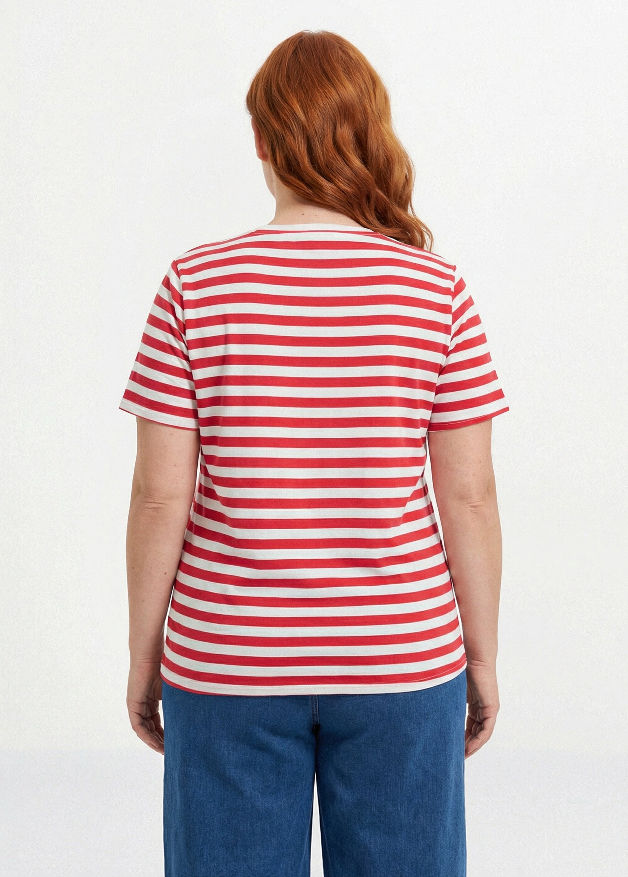 T-shirt jersey rayé façon marinière Femme Grande Taille Rouge IAC-AP-M1306 DO1