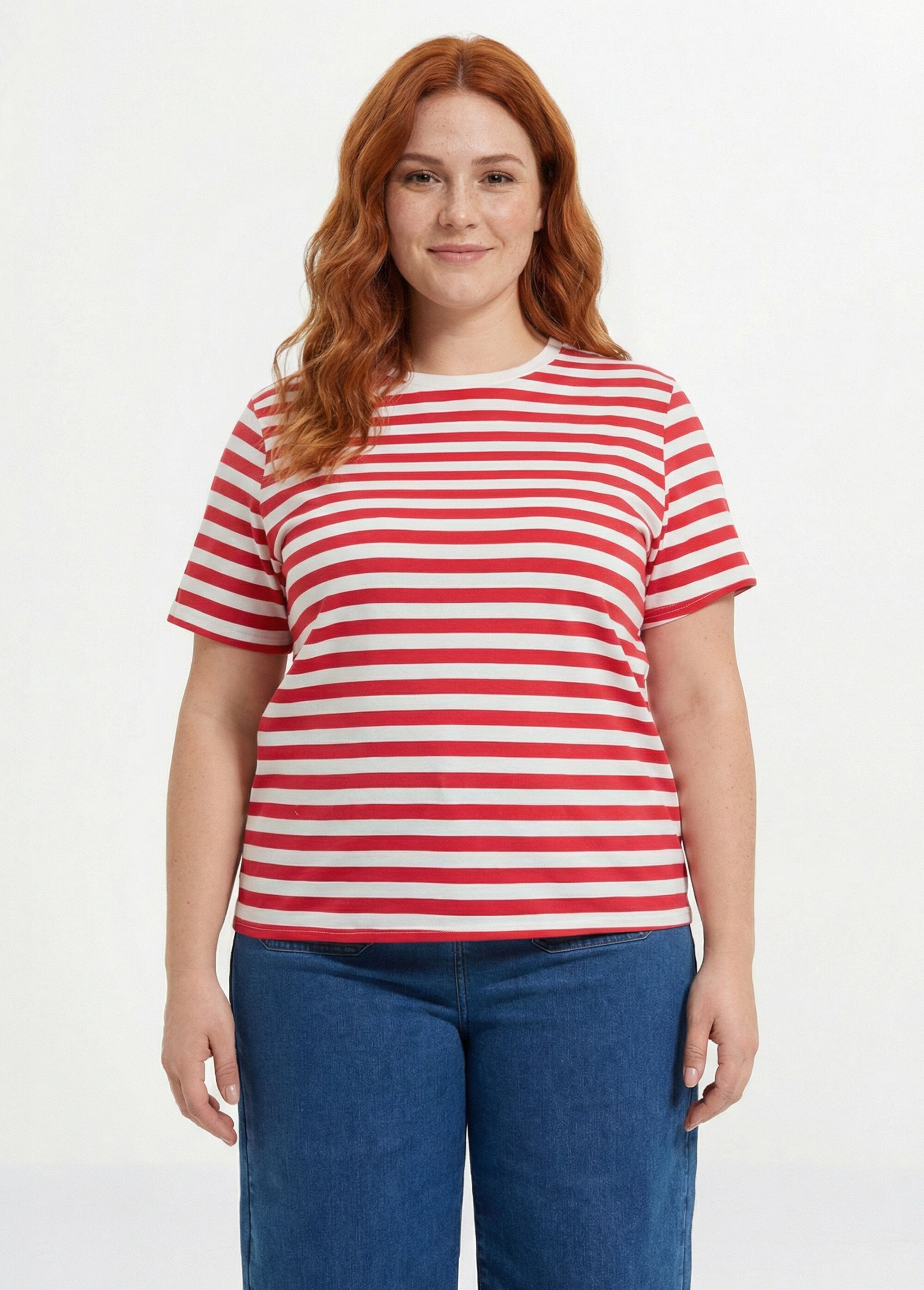 T-shirt jersey rayé façon marinière Femme Grande Taille Rouge IAC-AP-M1306 FA1