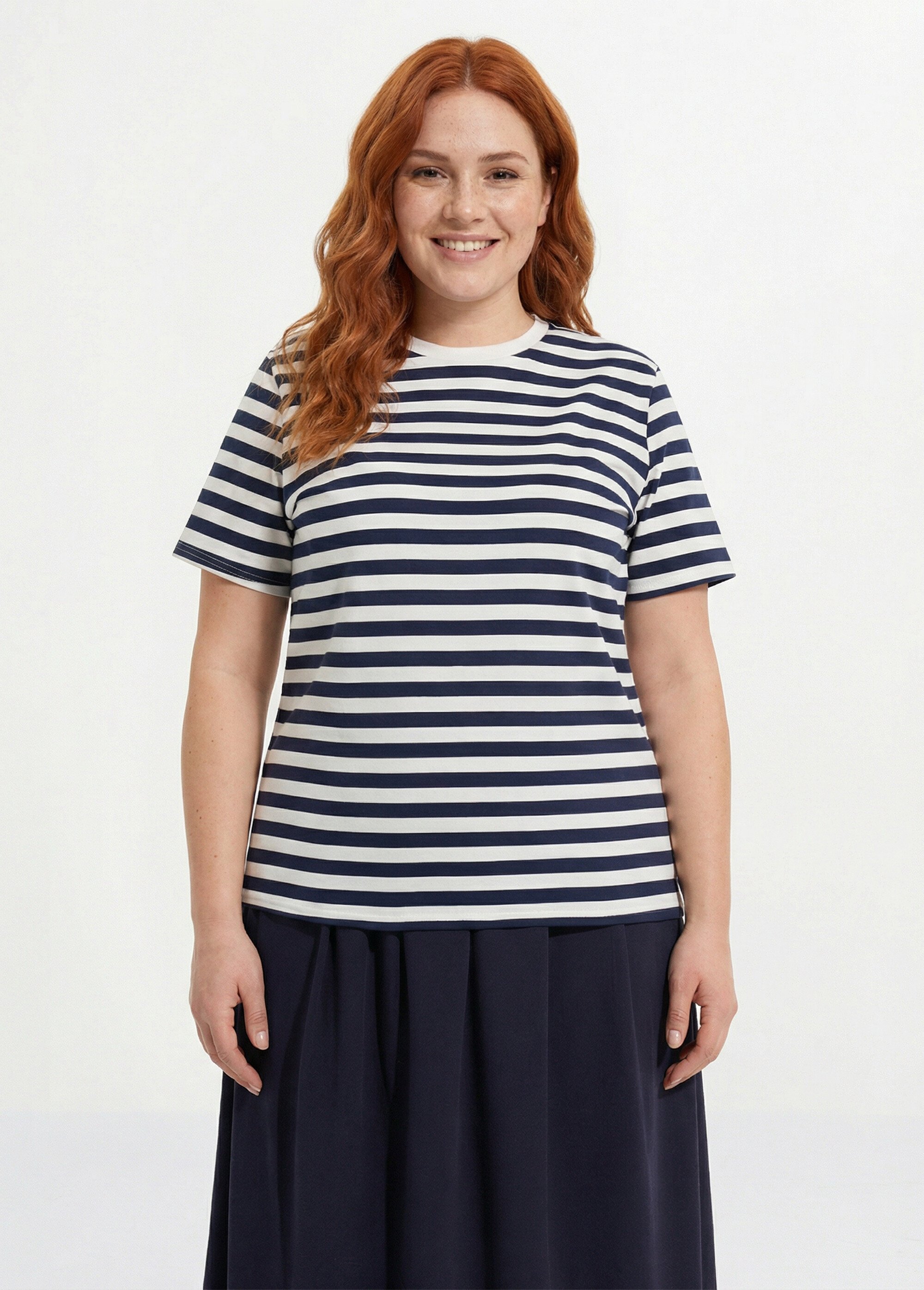 T-shirt jersey rayé façon marinière Femme Grande Taille Bleu IAC-AP-M1306 FA1