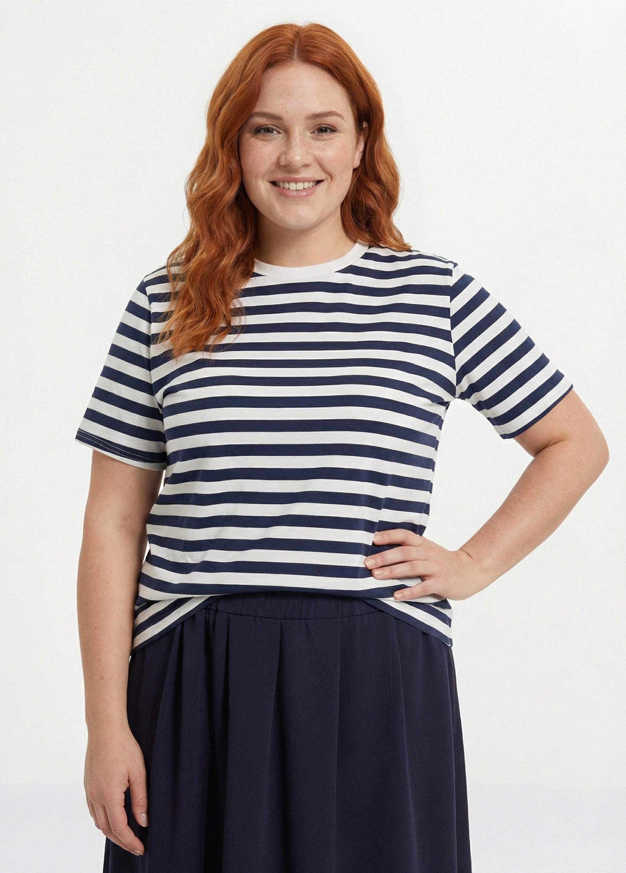 T-shirt jersey rayé façon marinière Femme Grande Taille Bleu IAC-AP-M1306 MV1