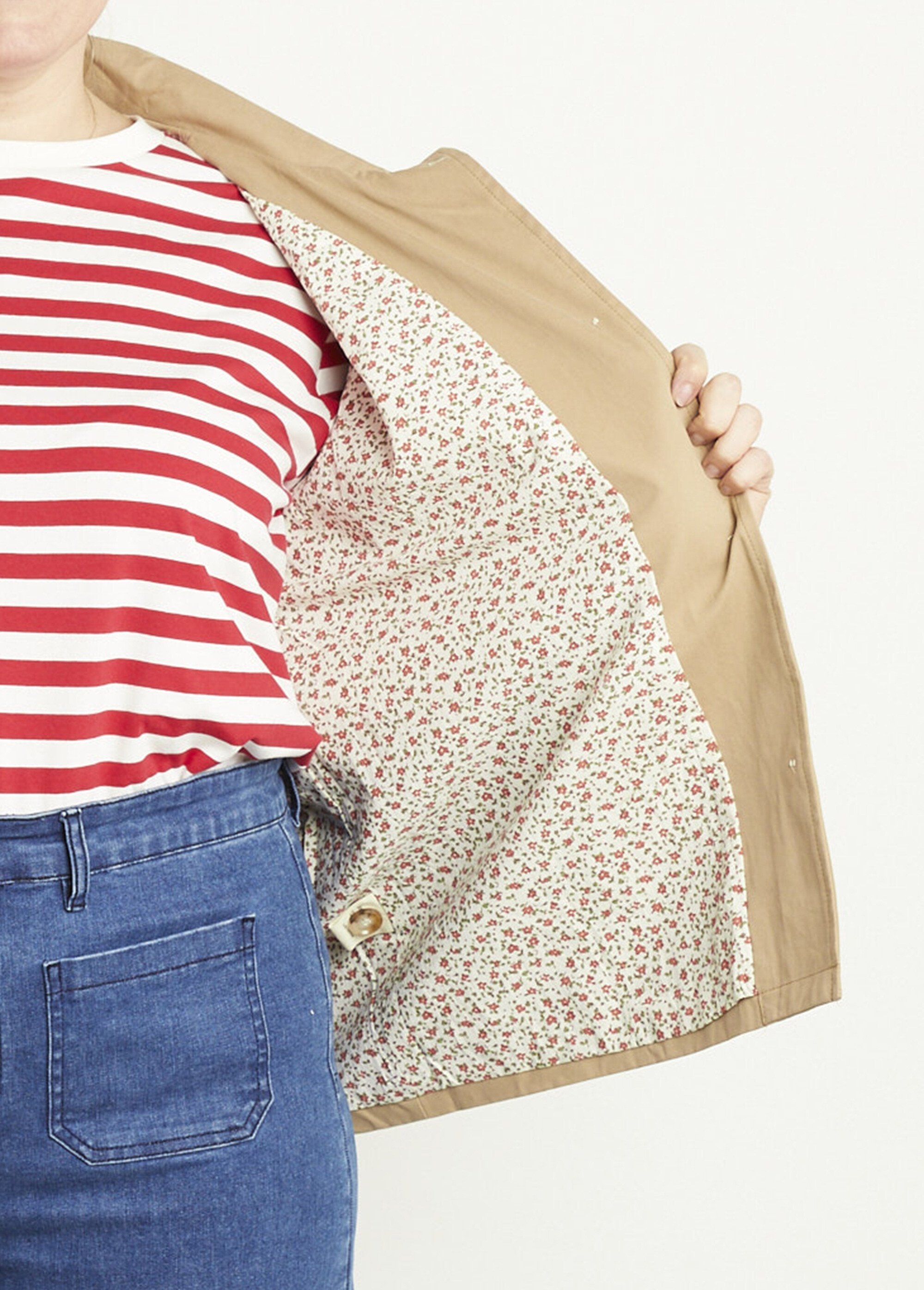 Trench court, doublure fantaisie Femme Grande Taille Beige IAC-AP-R6207 DE2