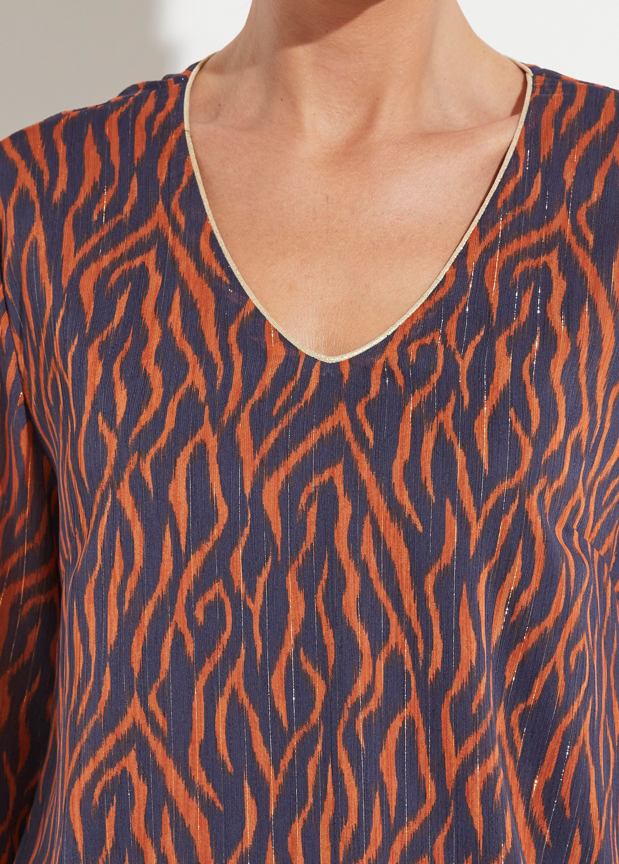 Tunique col V blousante voile imprimé doublé