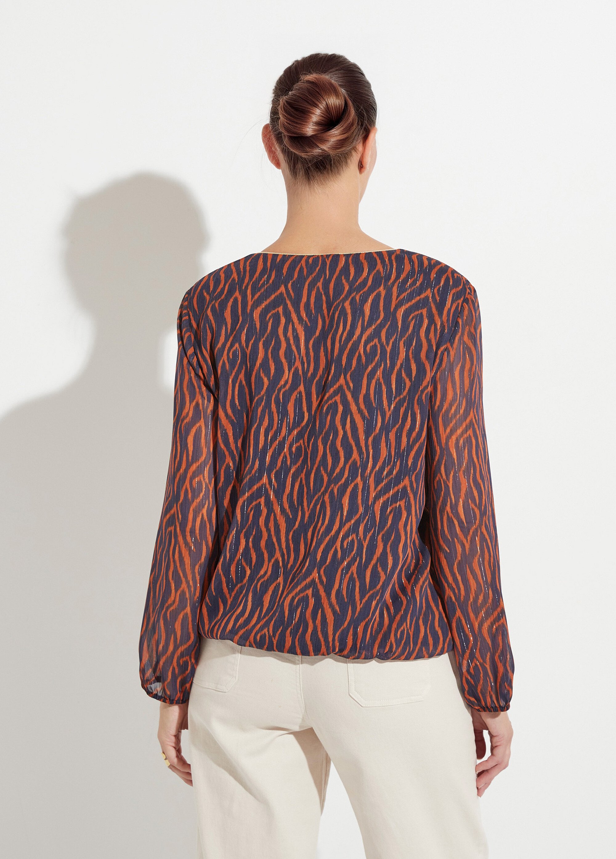 Tunique col V blousante voile imprimé doublé