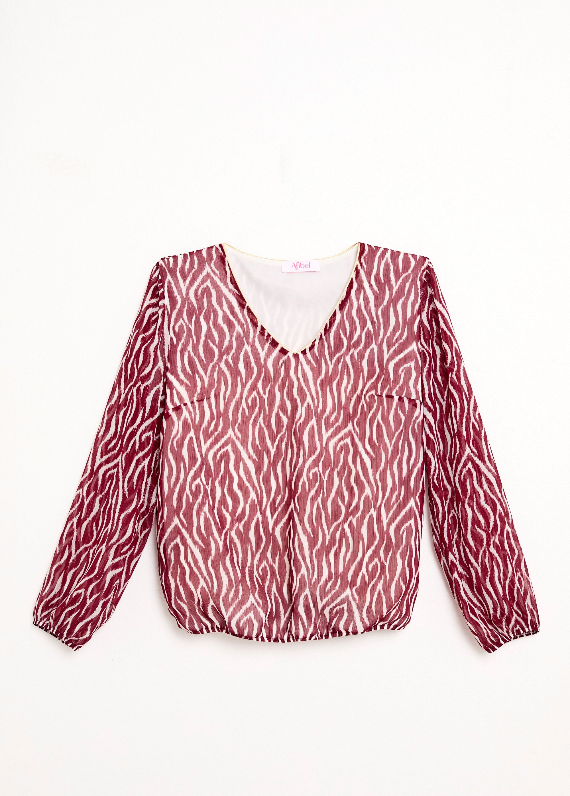 Tunique col V blousante voile imprimé doublé Femme Rouge CHONA AP1