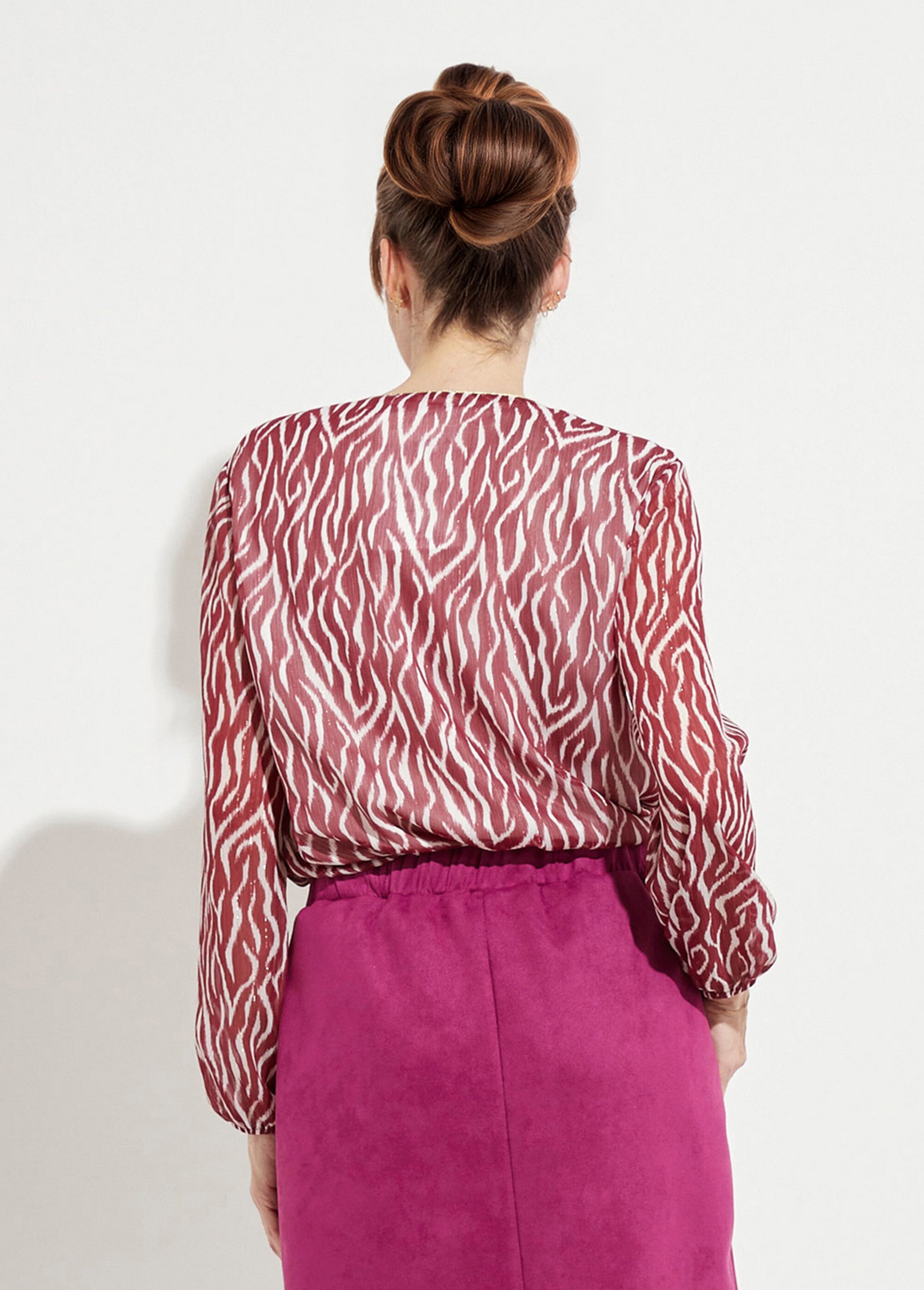 Tunique col V blousante voile imprimé doublé