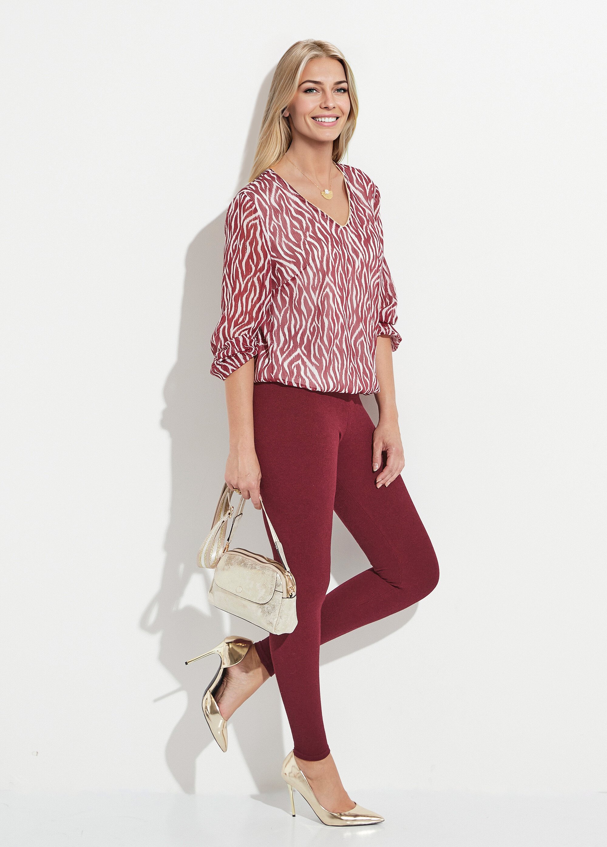Tunique col V blousante voile imprimé doublé Femme Rouge CHONA MV1