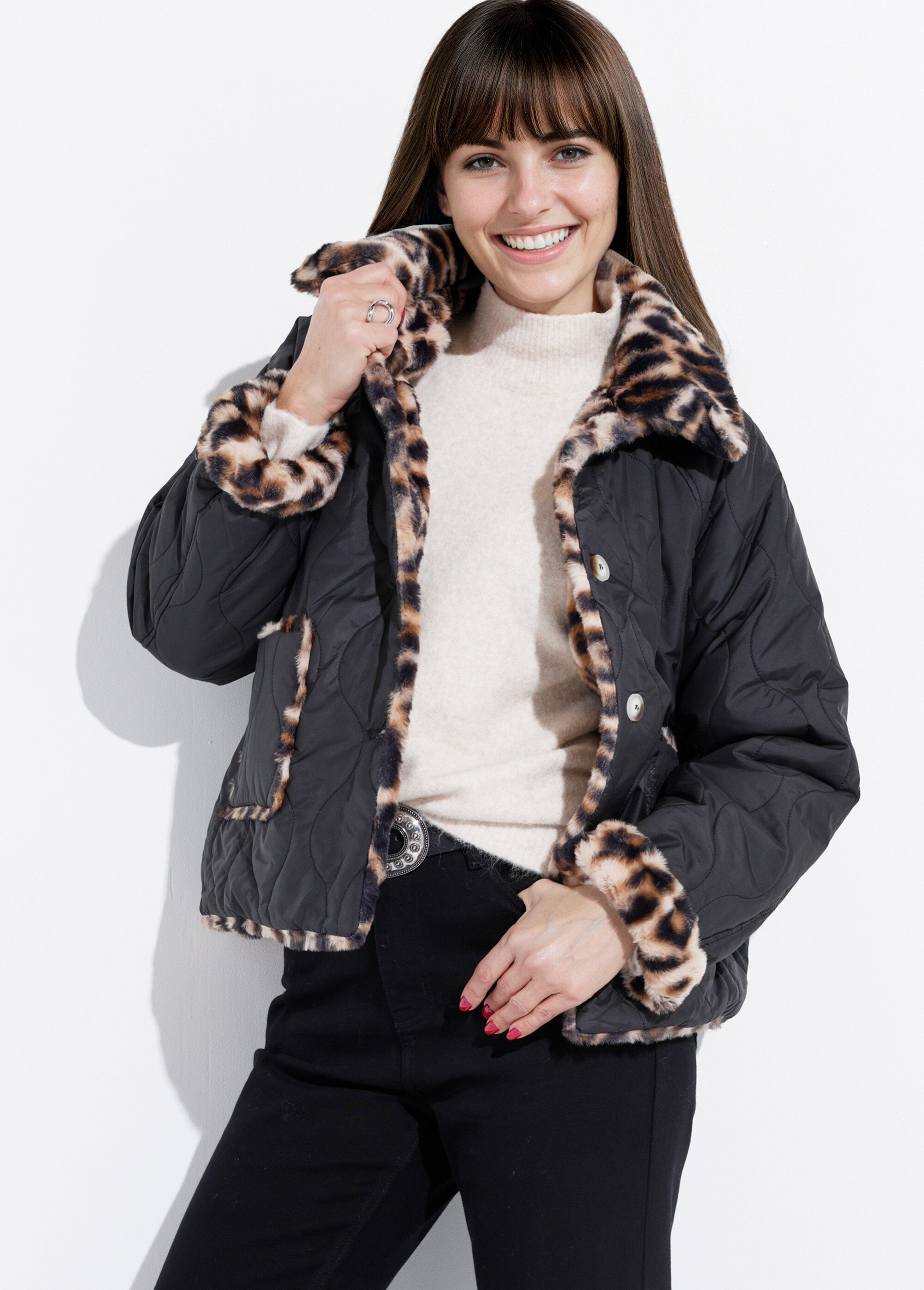 Veste matelassée réversible léopard fourrure