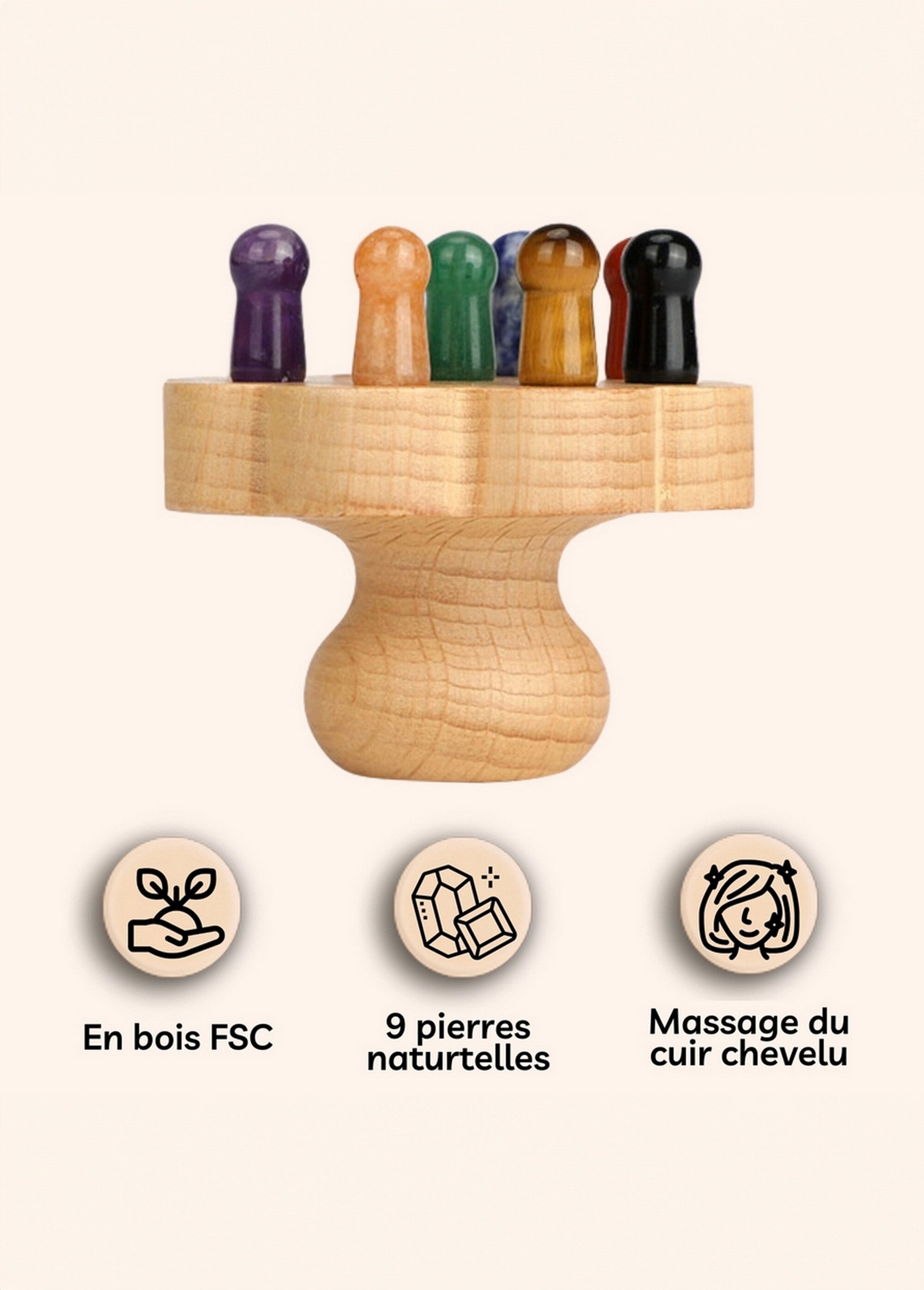 Brosse de massage avec pierres naturelles Beige ZENBROSSEFLEUR DE1