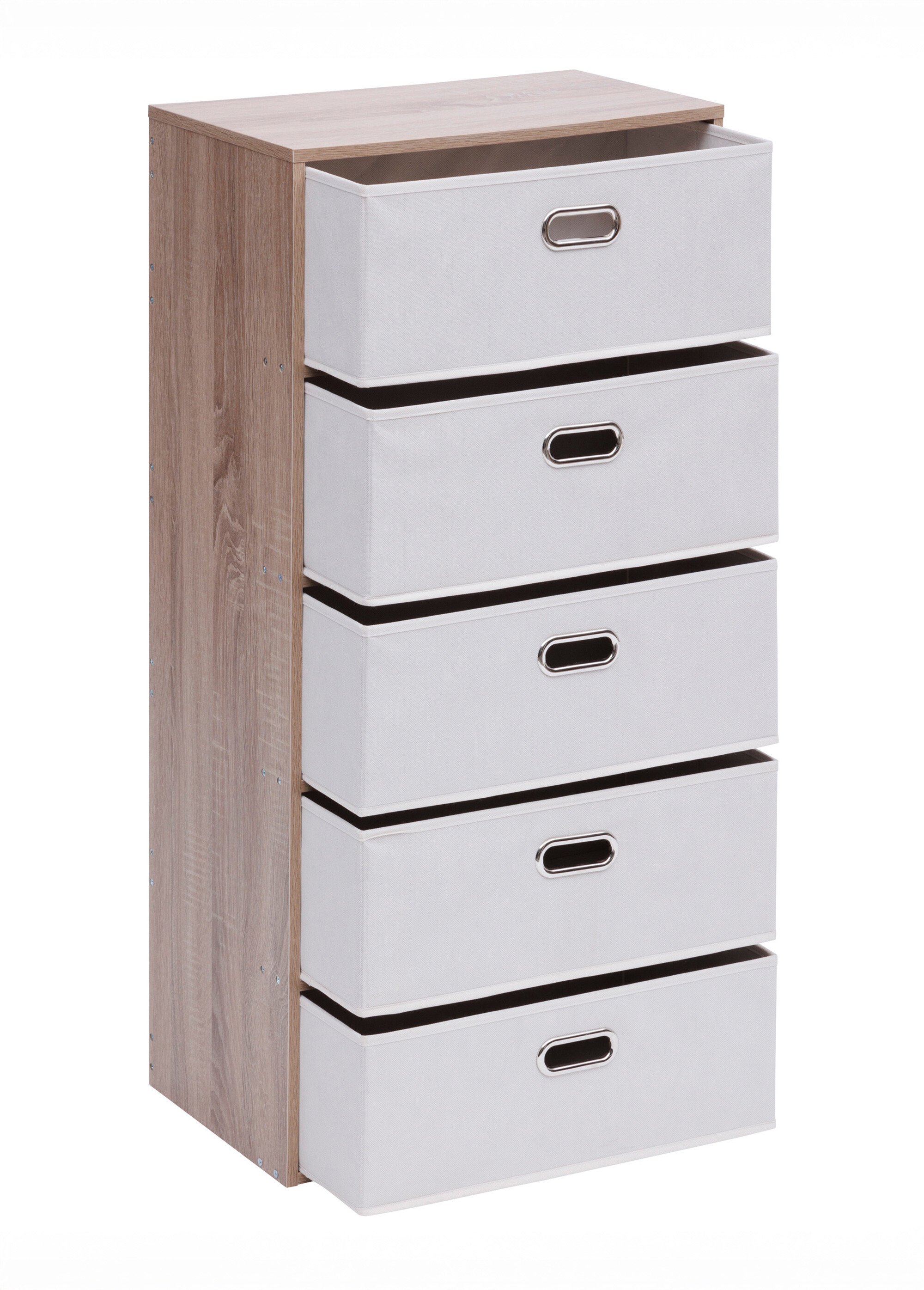 Commode façon bois, 5 tiroirs intissé Beige JJA-193674 DE1