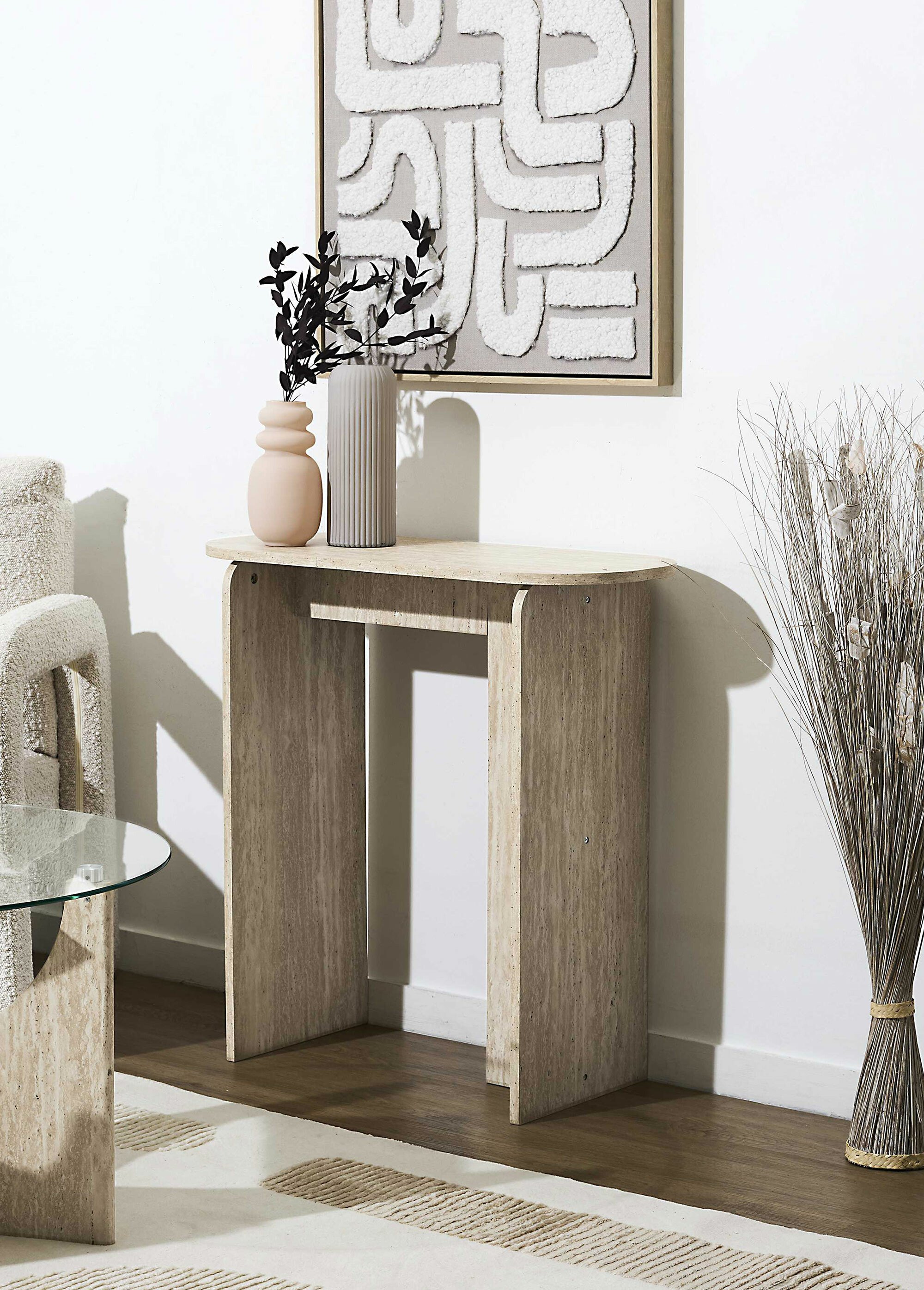 Console design, effet pierre travertin BLANC ET BEIGE CMP-HD7740 SI1