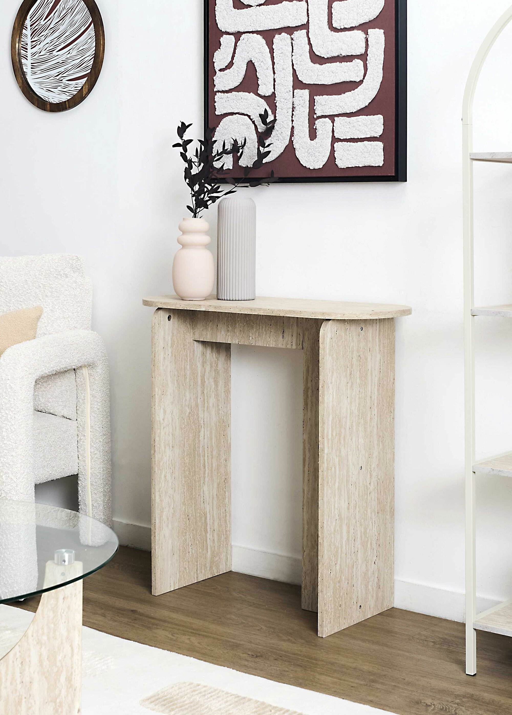 Console design, effet pierre travertin BLANC ET BEIGE CMP-HD7740 SI2