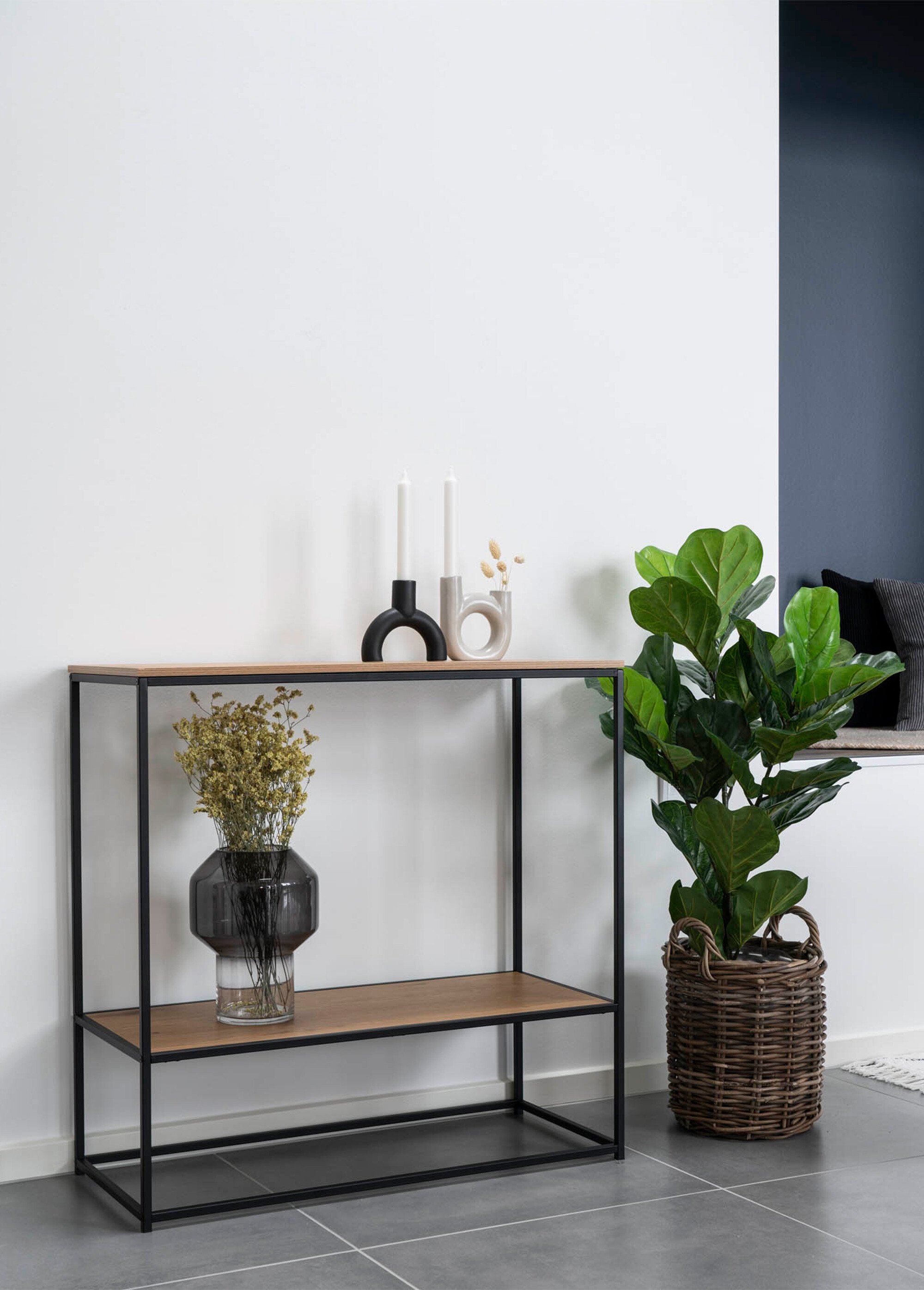 Console élégante 2 niveaux acier et bois BEIGE HN-2301075 SI1