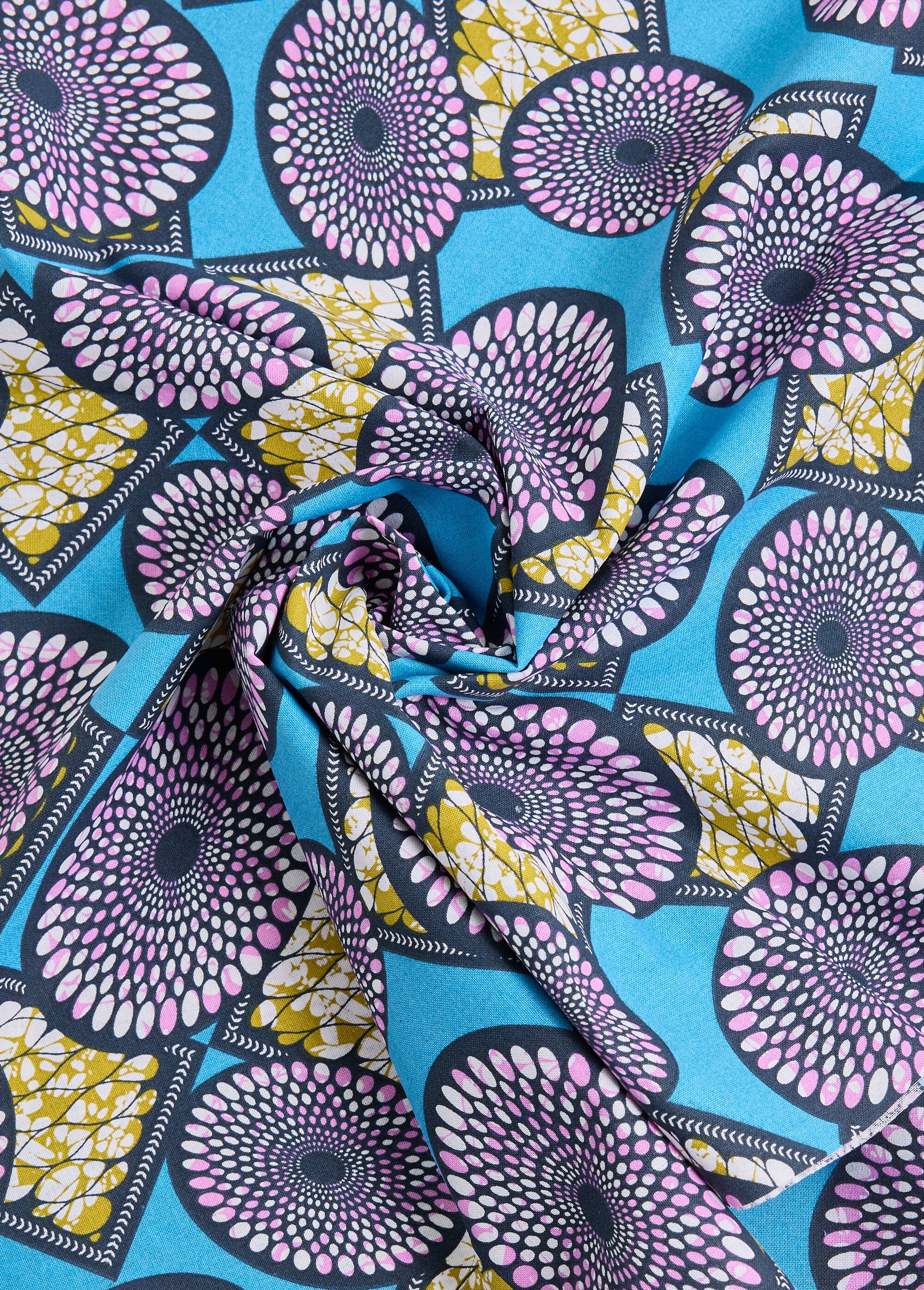 Coupon tissu coton imprimé ethnique 13 BLEU COT48908 FA1