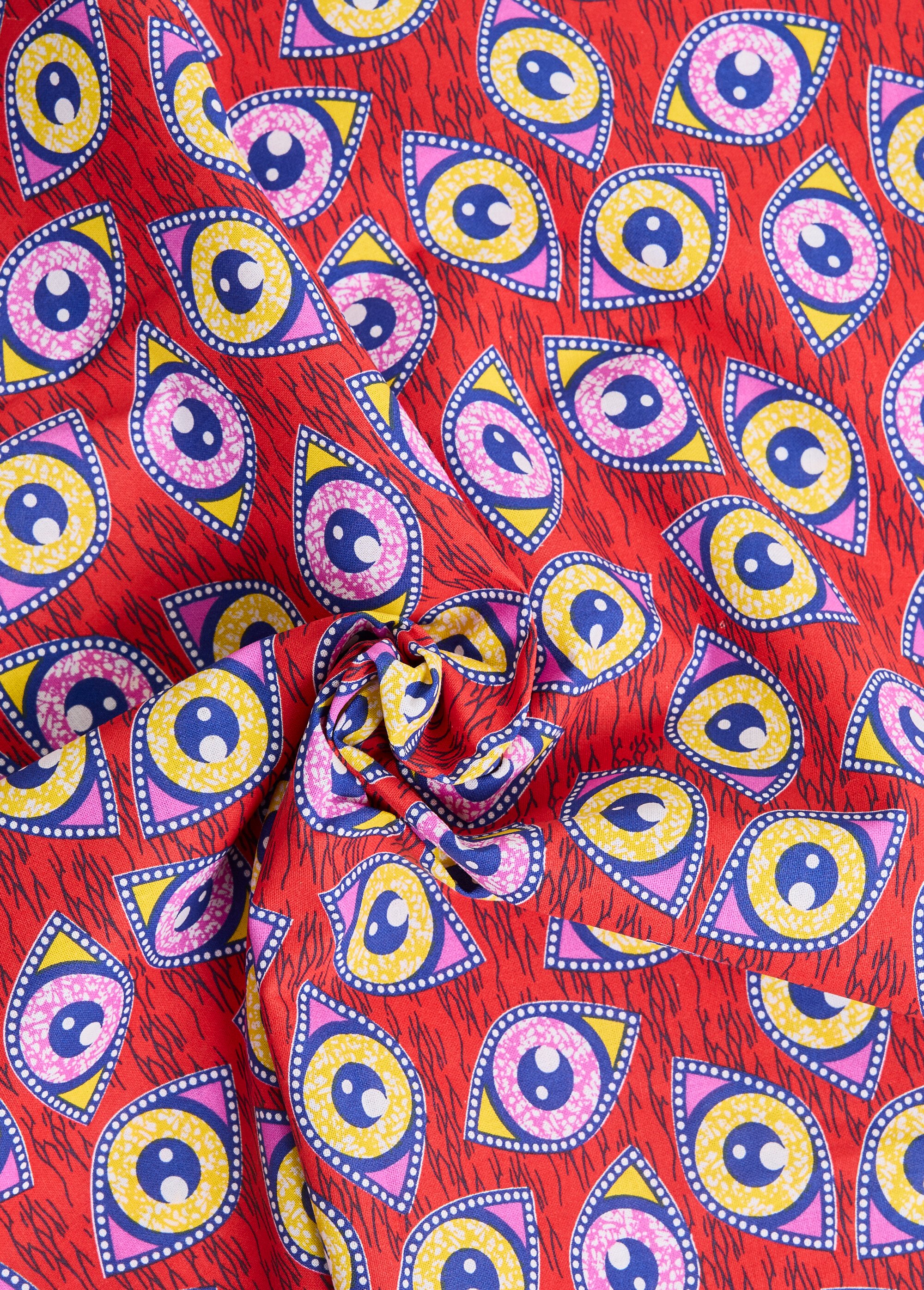 Coupon tissu coton imprimé ethnique 6R ROUGE COT131977 FA1