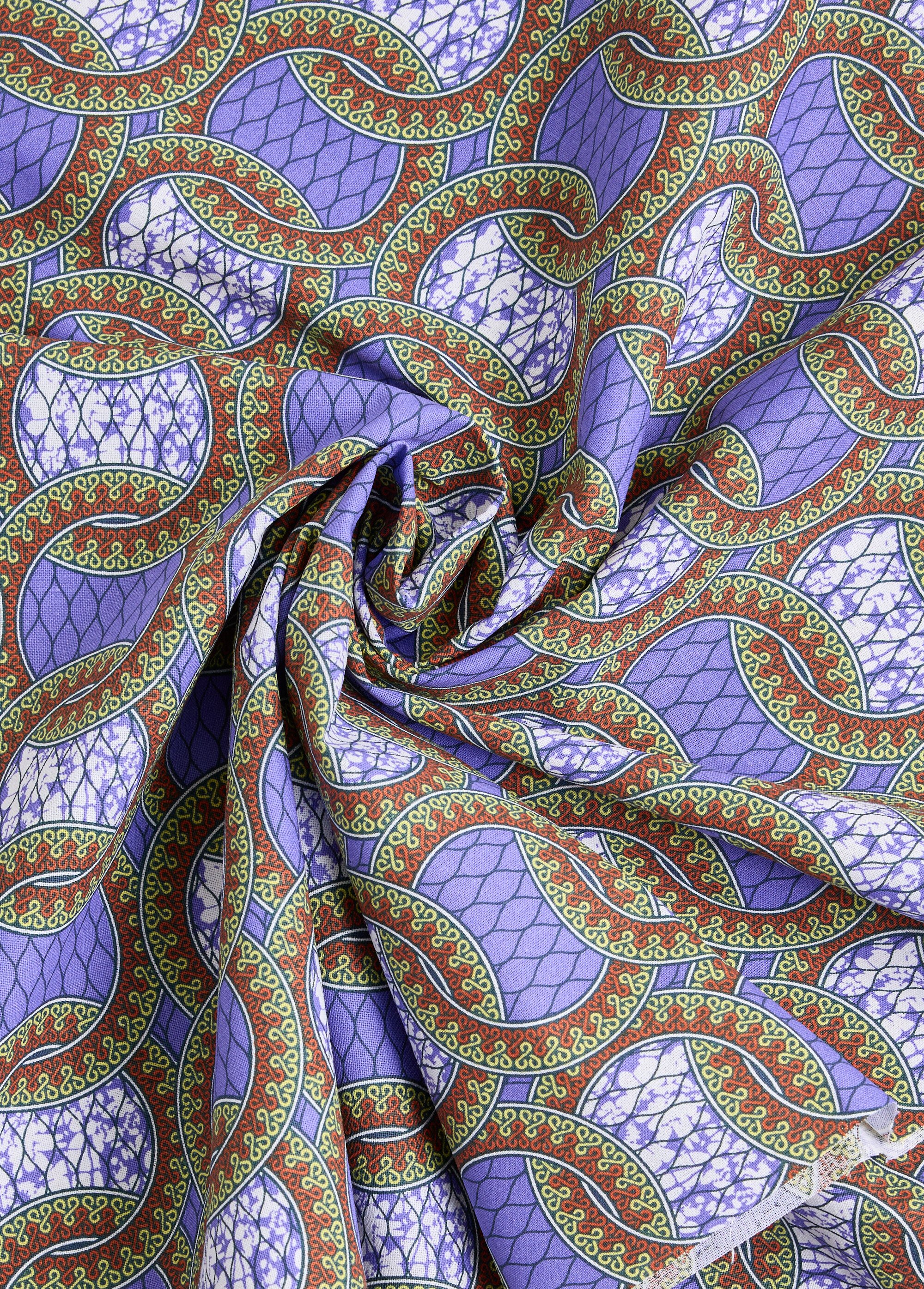 Coupon tissu coton imprimé ethnique 7P VIOLET COT131999 FA1