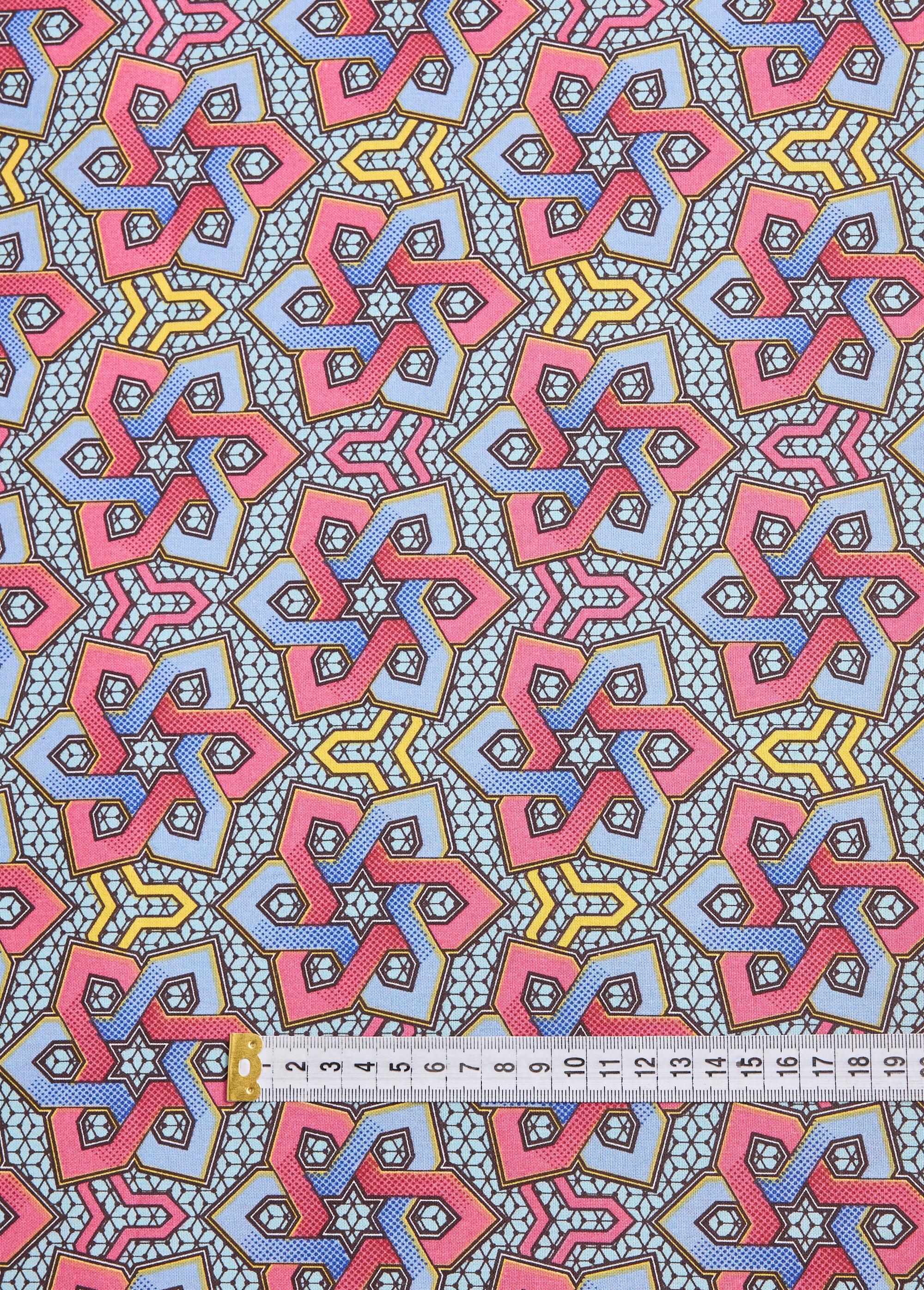 Coupon tissu coton imprimé ethnique 9F ROSE COT131991 DE1